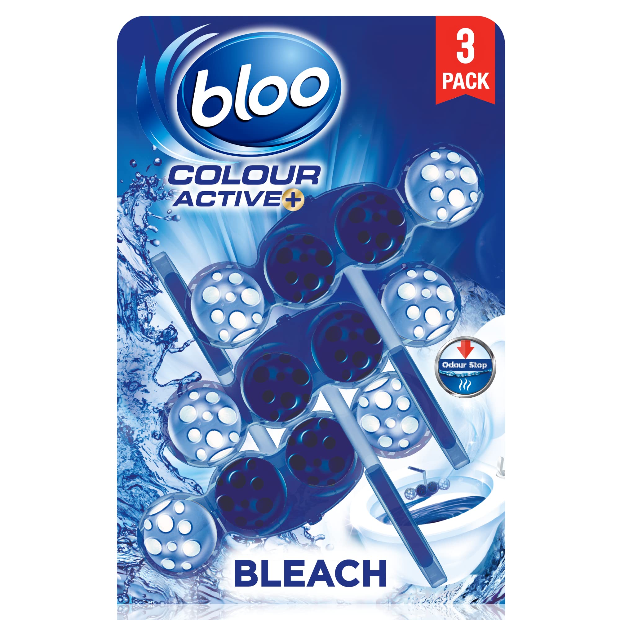 Bloo Colour Active Toilet Rim Block - Bleach Scent, 4-Function Formula | 150g (Pack of 3)