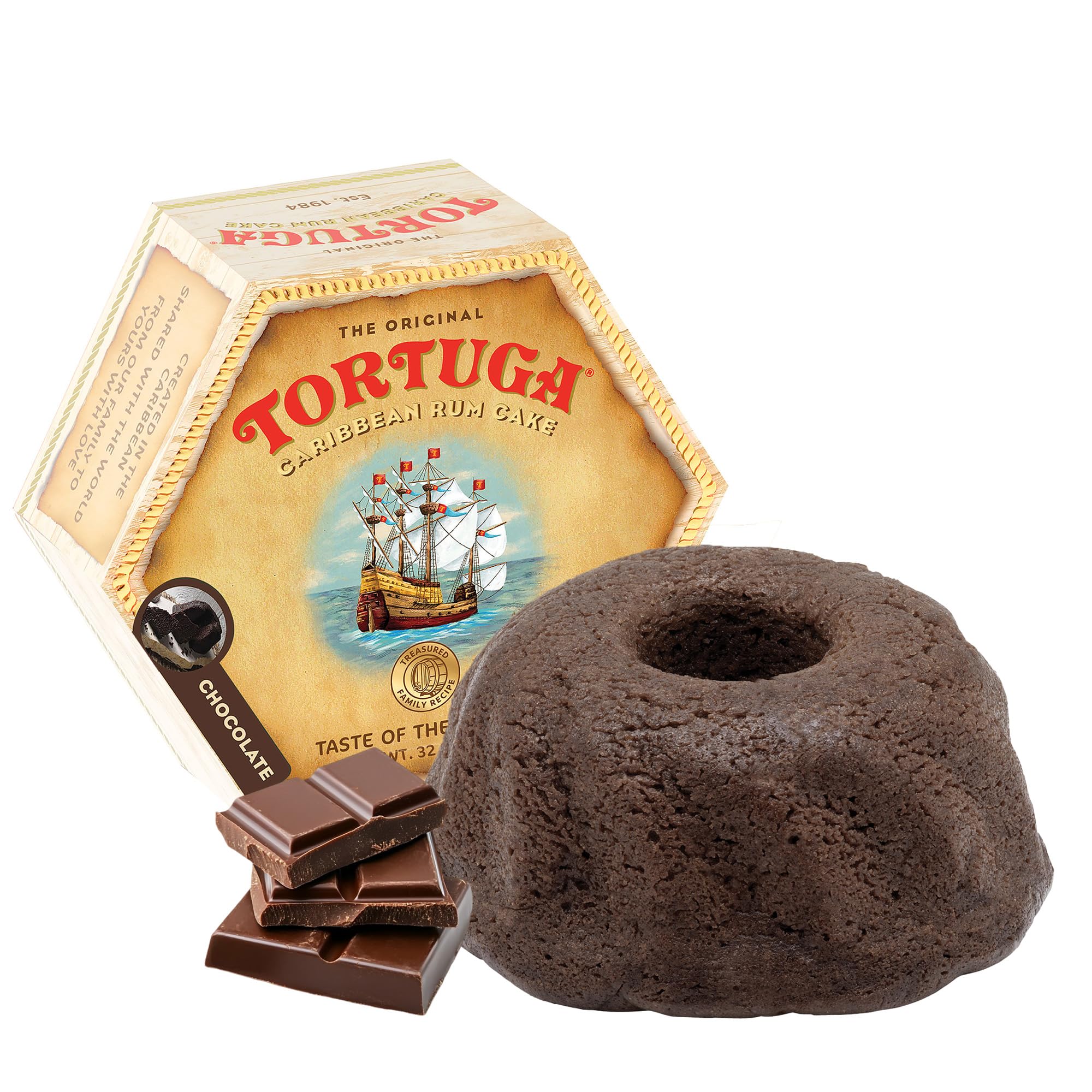 Tortuga Chocolate Rum Cake, 454g (Pack of 1) - Caribbean Rum Infused Dessert with 5-Year Aged Gold Rum