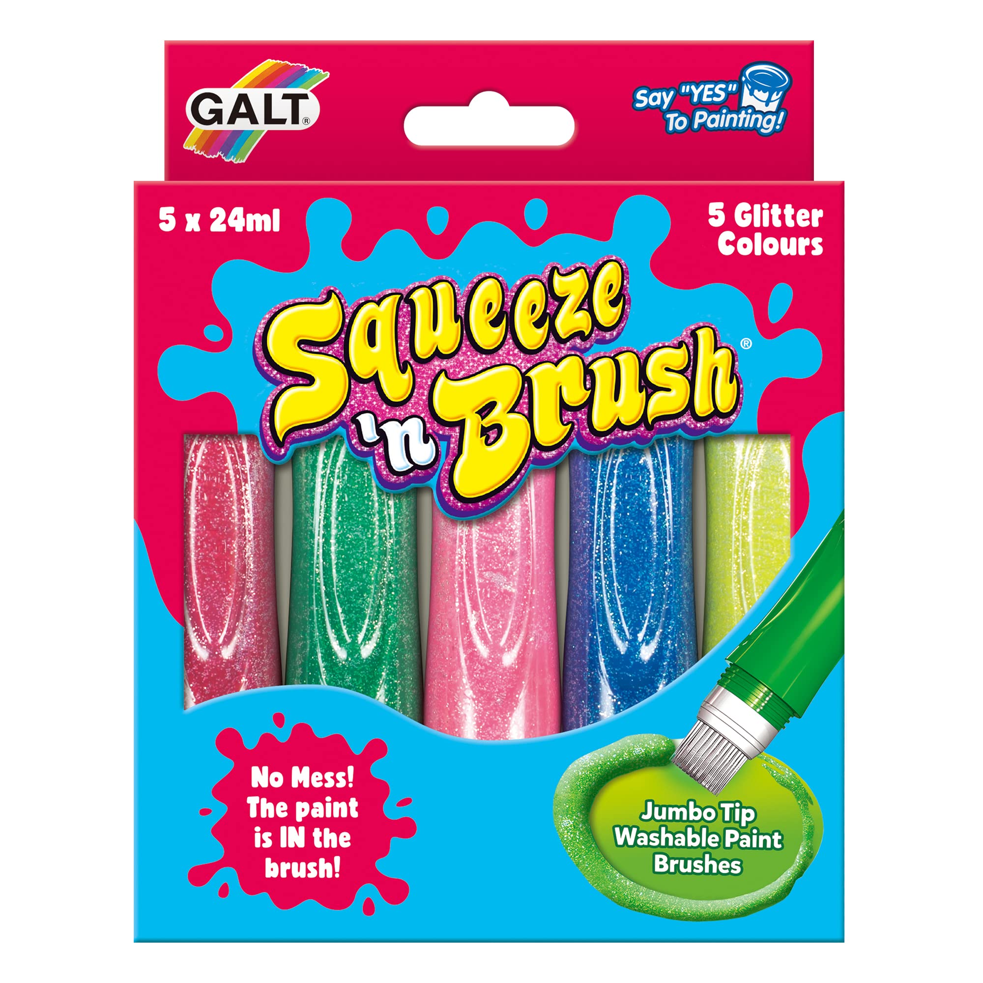Galt Squeeze 'n Brush - 5 Glitter Colours Fine Tip Paint Pen Set for Kids 6