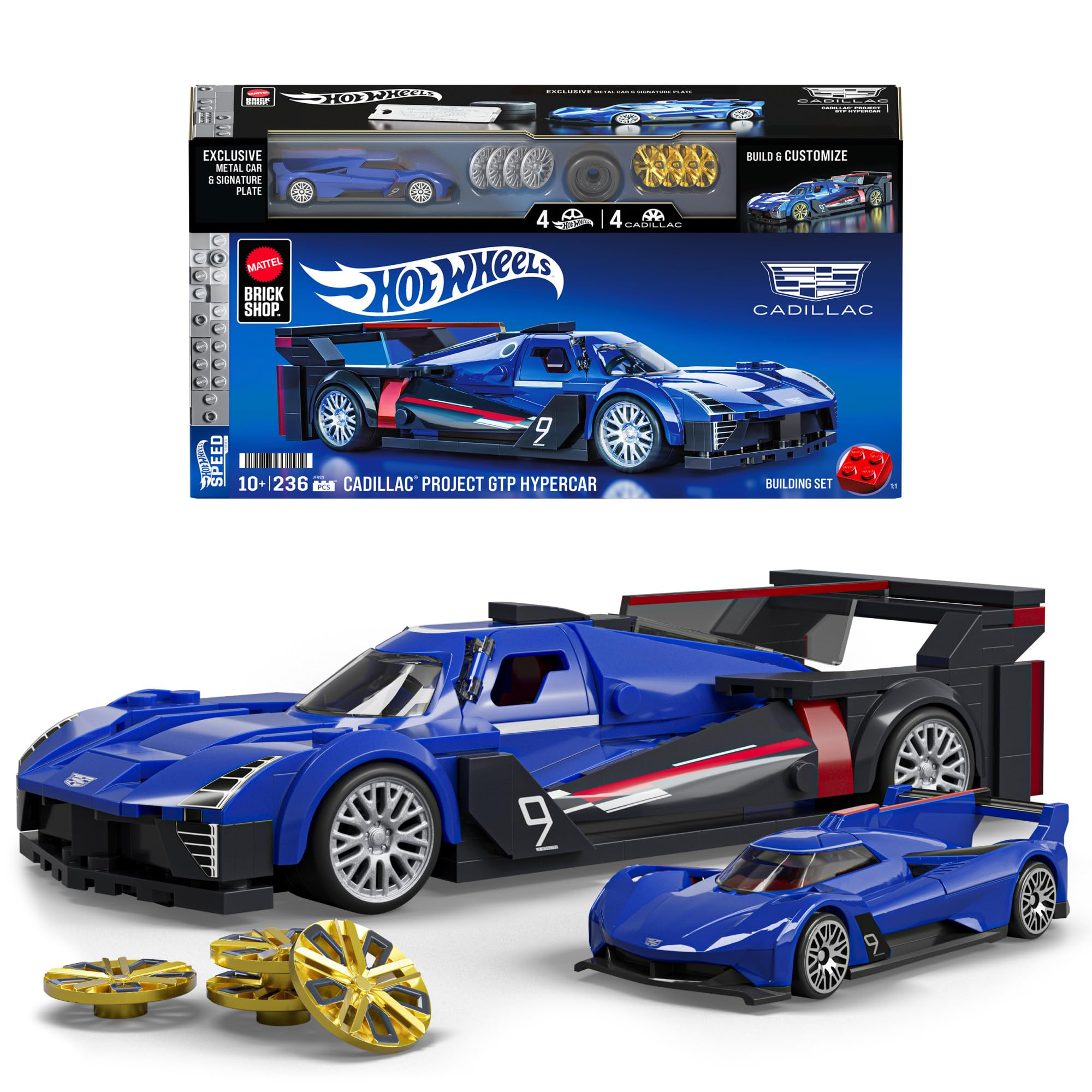 Mattel Brick Shop Hot Wheels Speed Series Building Set - Cadillac Project GTP Hypercar, 229-Piece Set for Ages 10+