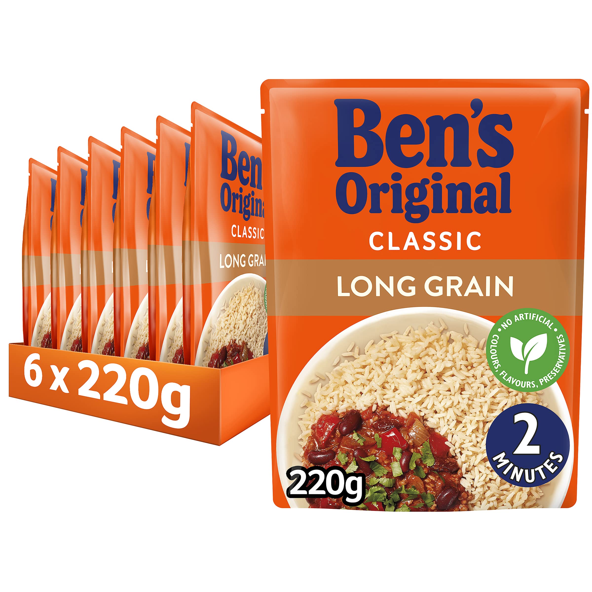 Ben's Original Long Grain Microwave Rice, 6 x 220 g Pouches