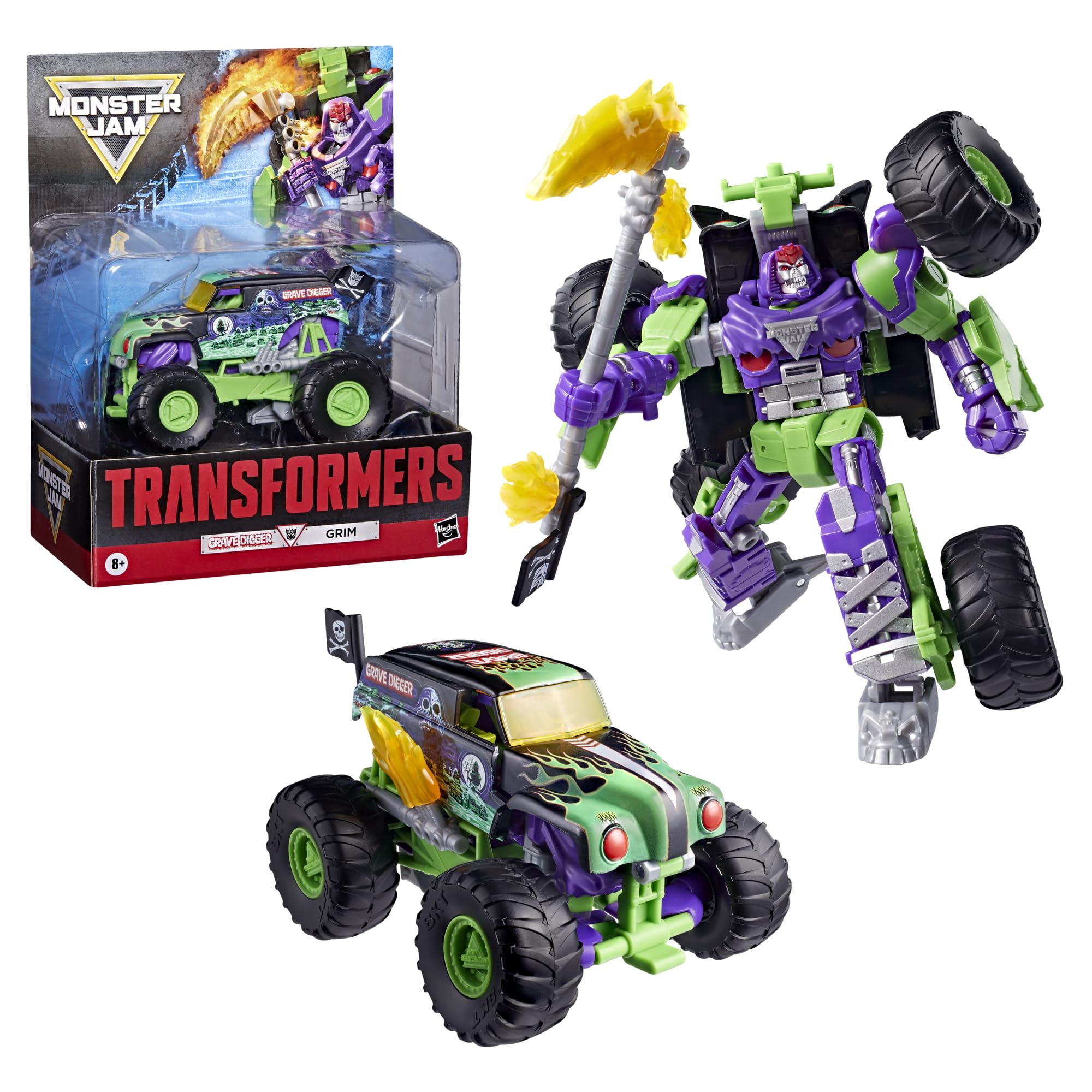 Transformers x Monster Jam Grave Digger (Grim) Leader Class Action Figure - 23.5 cm, Ages 8+