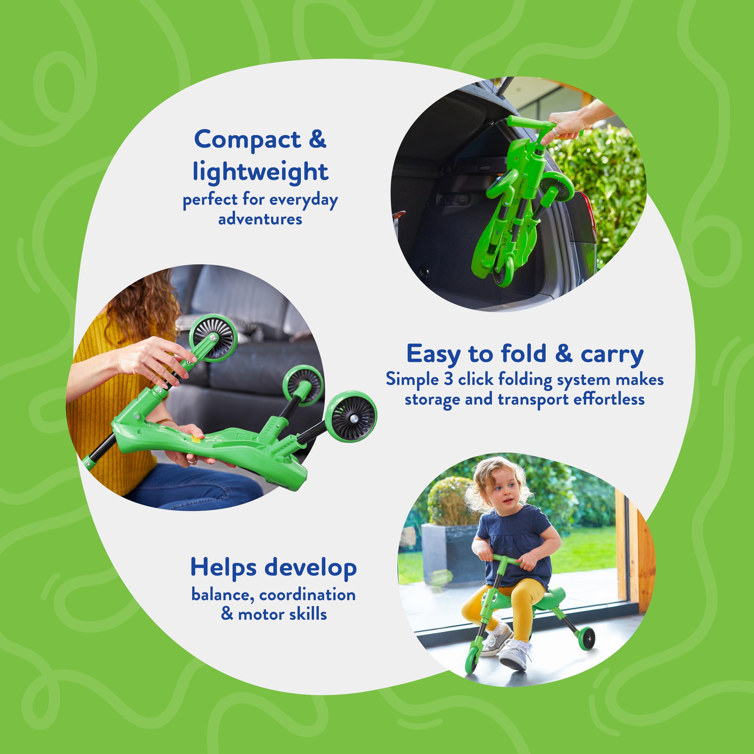Scuttlebug 3-Wheel Foldable Ride-On Tricycle - Grasshopper Design for 1-3 Year Olds 6