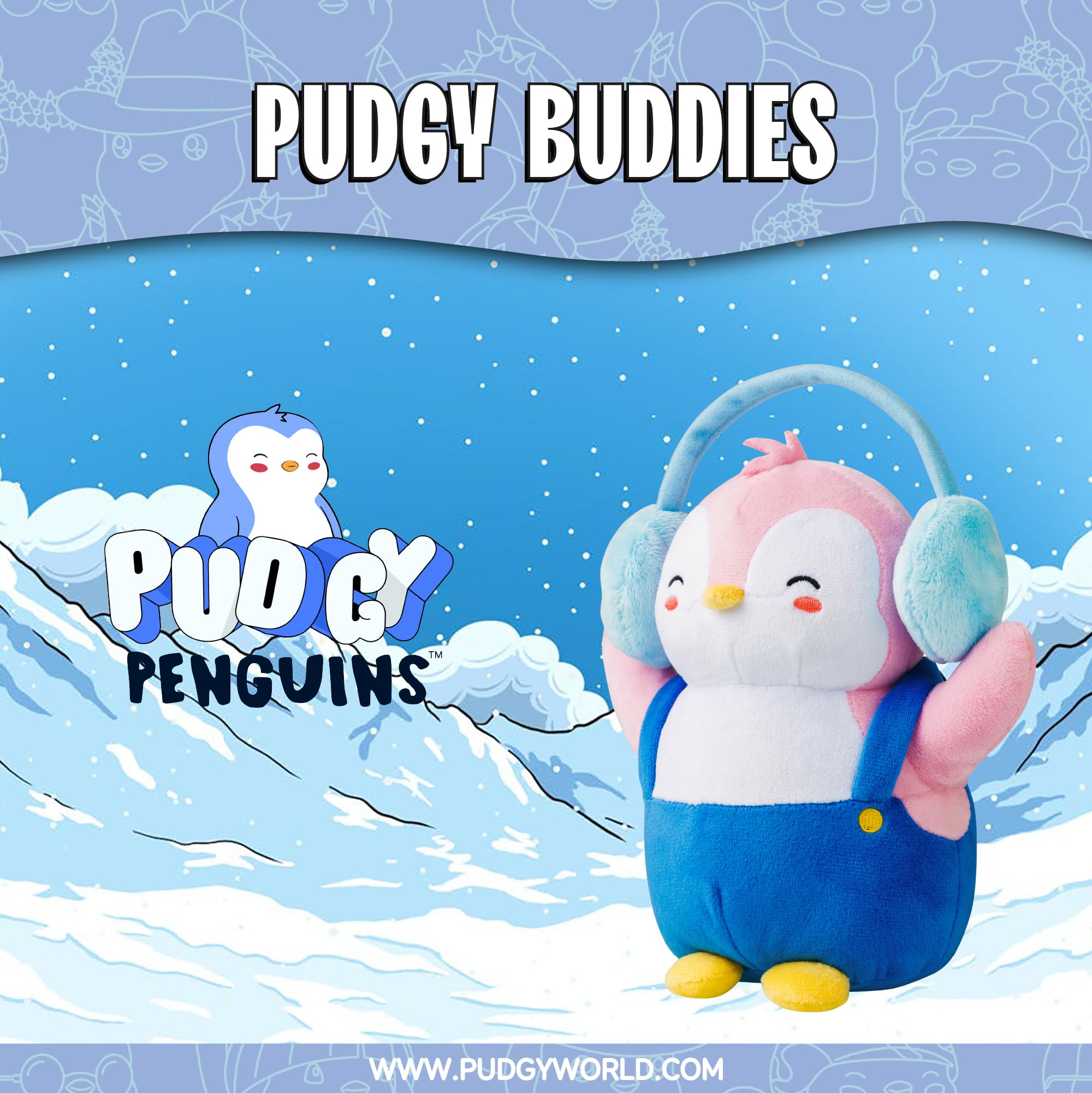 Pudgy Penguins Plush Buddy with Earmuffs - 20cm Soft Stuffed Animal Toy 3