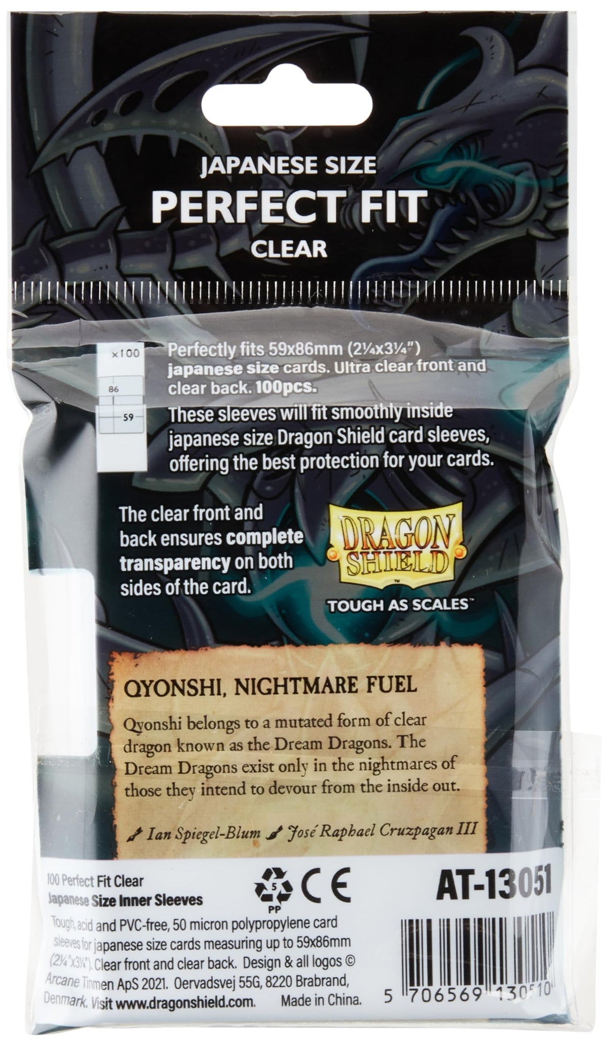 Dragon Shield Perfect Fit Inner Sleeves - Japanese Size, PVC-Free, Archival Safe | 100 Count