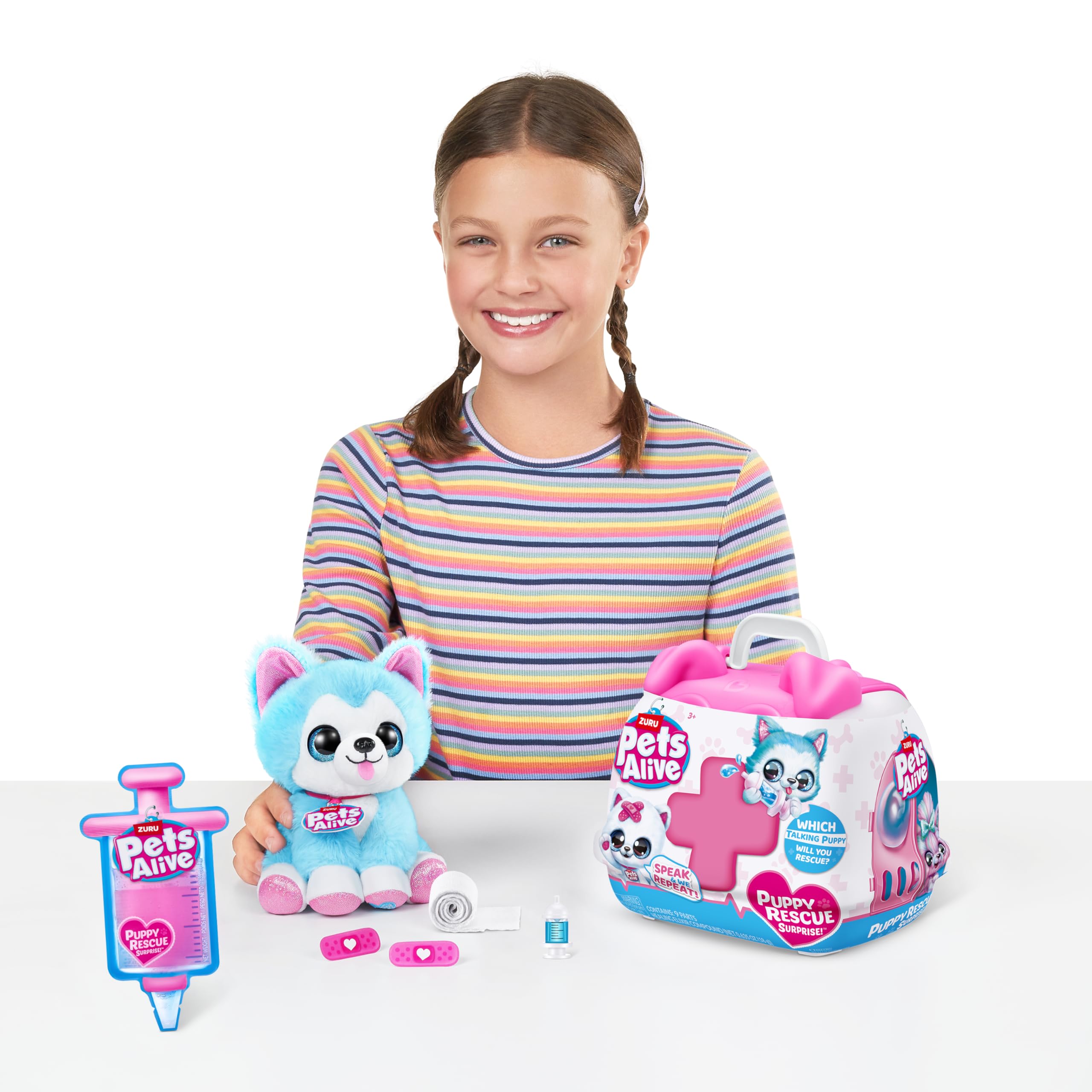 Pets Alive Puppy Rescue Wolf Dog Plush - Interactive Speak & Repeat Toy with Healing Kit, 6 to Collect 3