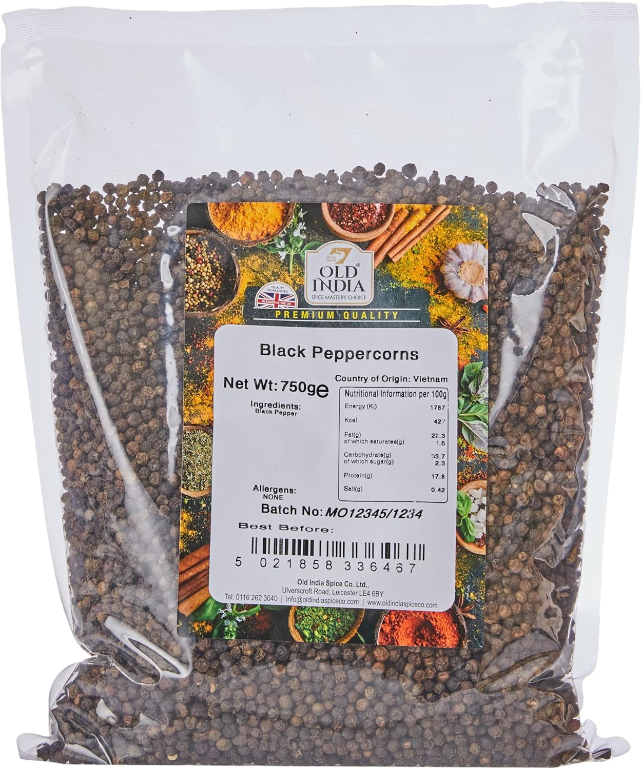Old India Schwarze Pfefferkörner 750 g