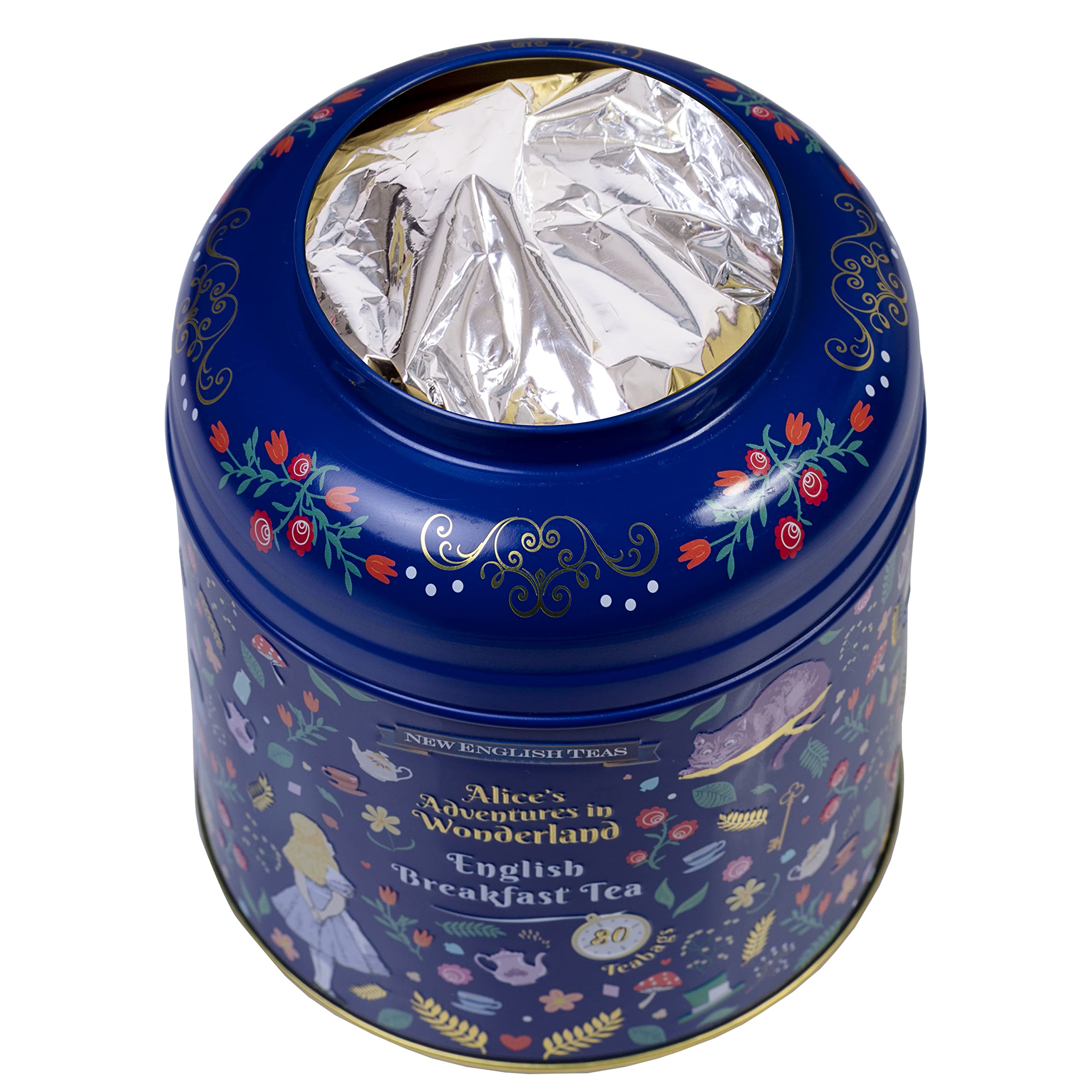 New English Teas Midnight Alice in Wonderland Tea Caddy with 80 English Breakfast Teabags 6