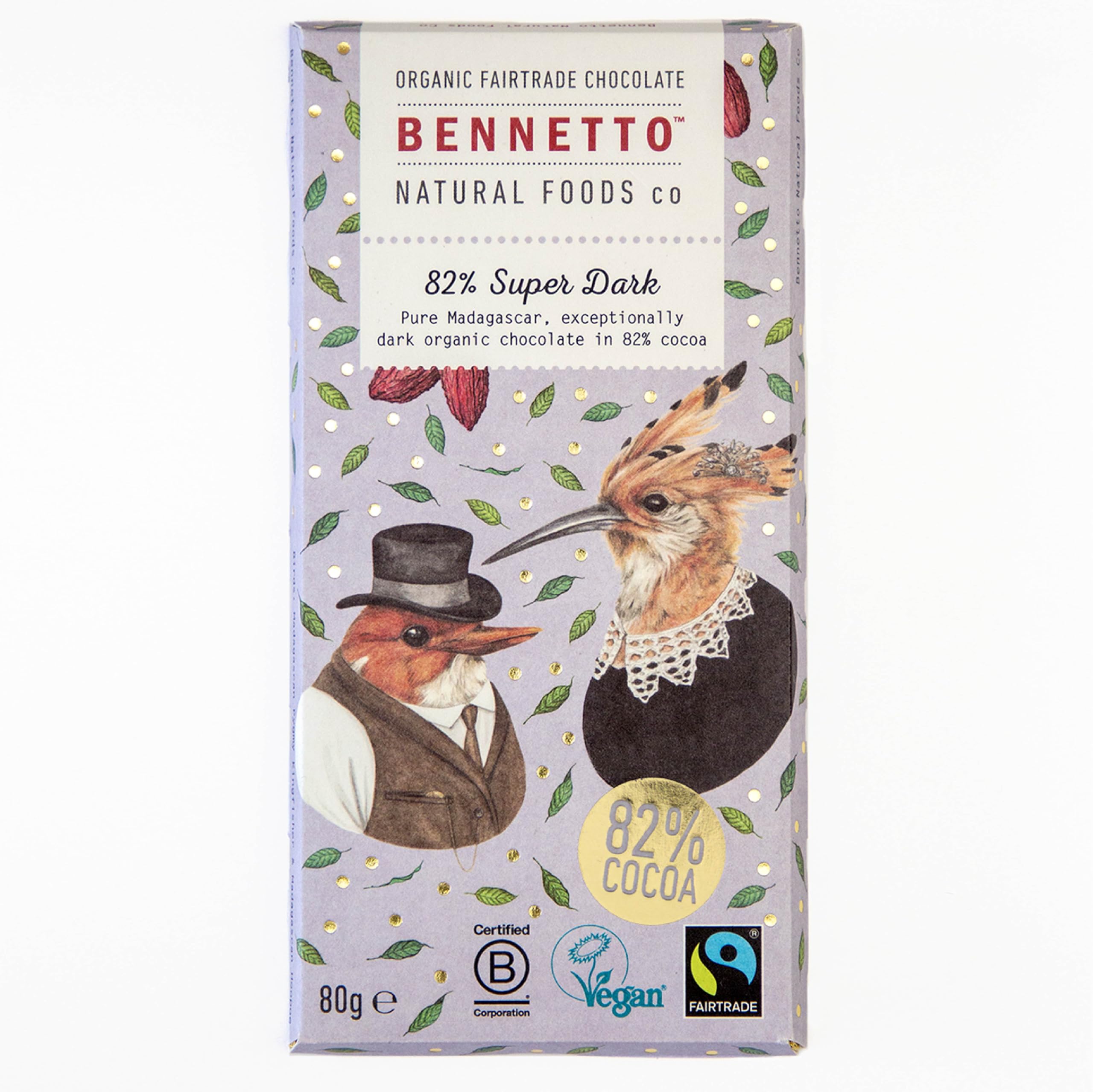 Bennetto 82% Super Dark Organic Chocolate Bar - Single Origin from Madagascar, Vegan, Fairtrade, Gluten-Free