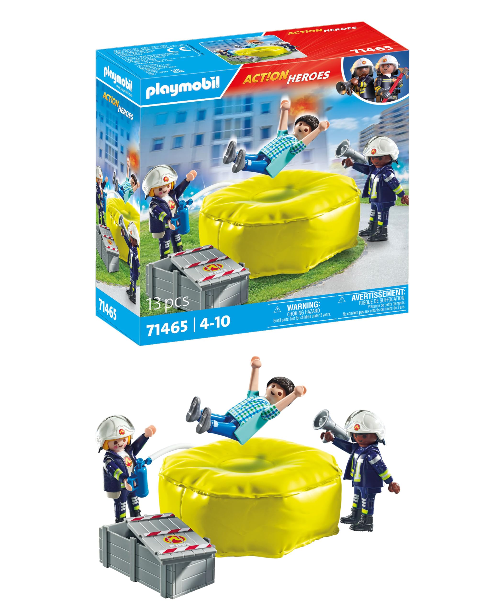 Playmobil 71465 Action Heroes: Firefighters with Air Pillow - Rescue Playset for Kids 4+