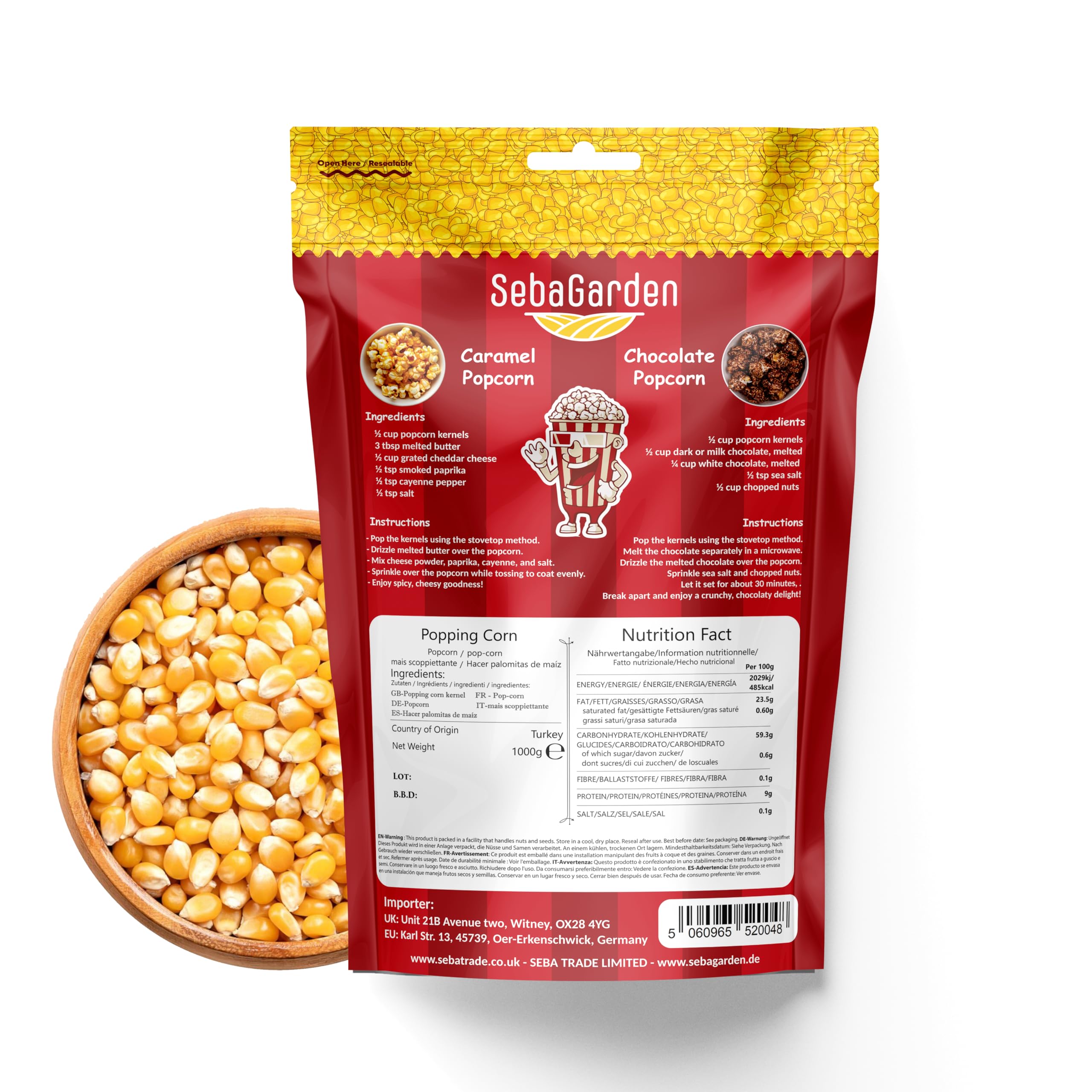 Seba Garden Popcorn Kernels (1 kg) - Vegetarian, Gluten-Free, GMO-Free Snack 4