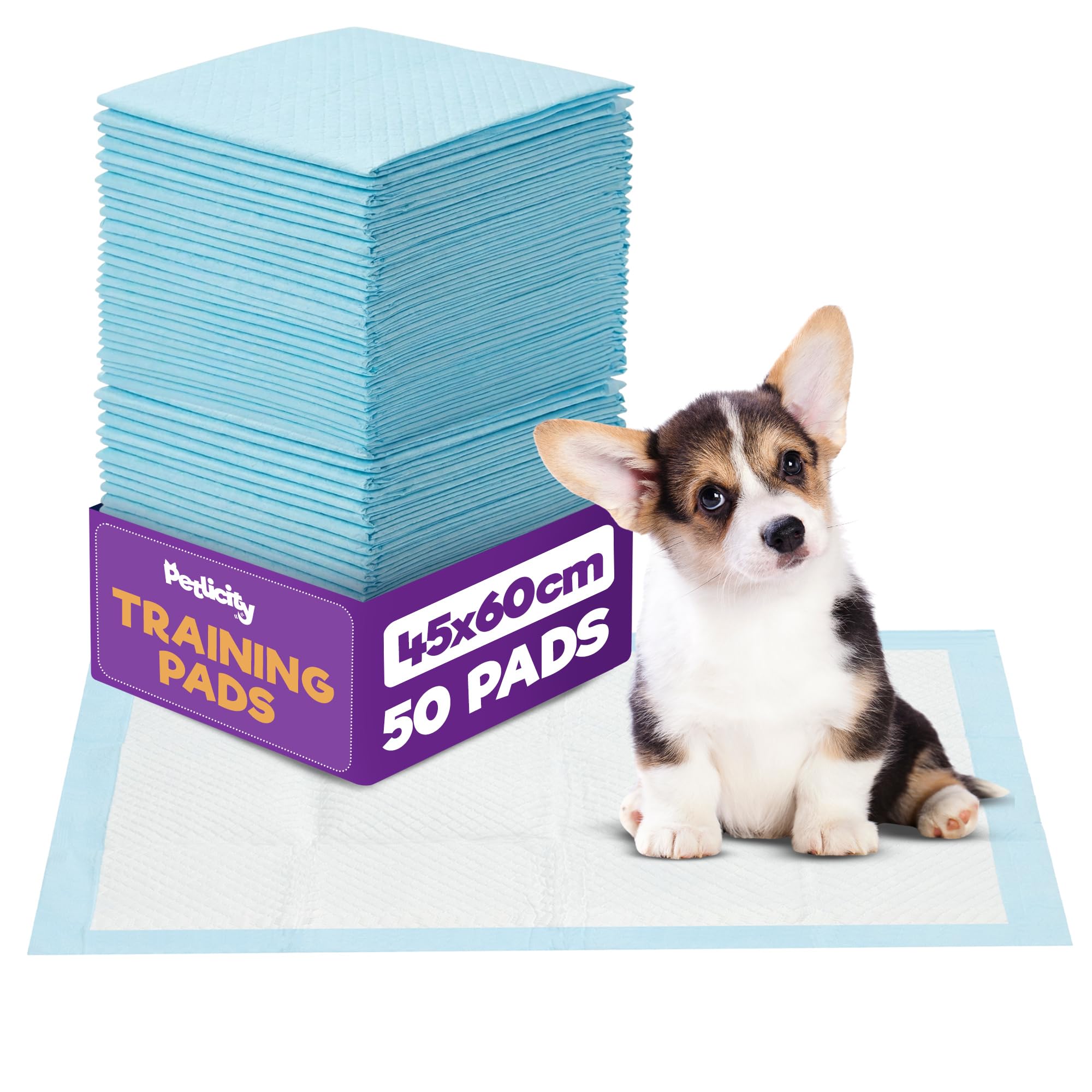 Petlicity Disposable Training Pads, Small (45x60cm), 50 Pack - Highly Absorbent Puppy Pads