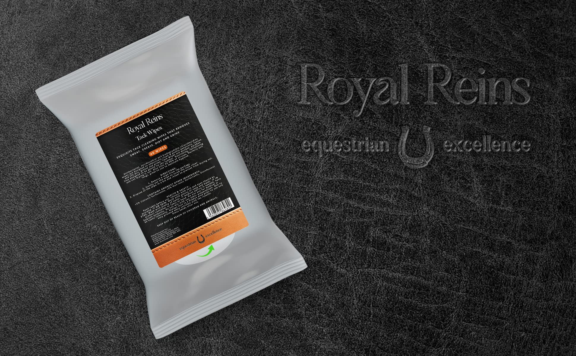 Royal Reins Leather Tack Cleaning Wipes - Kills 99.99% Germs | Unscented | 40 Wipes