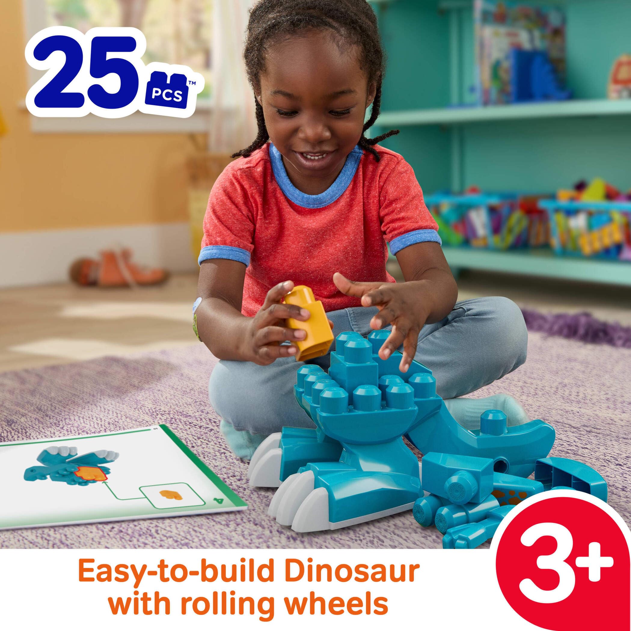 Mega Bloks Fisher-Price 3-in-1 Build & Chomp Dinosaur T-Rex Block Toy | Ages 3Y+