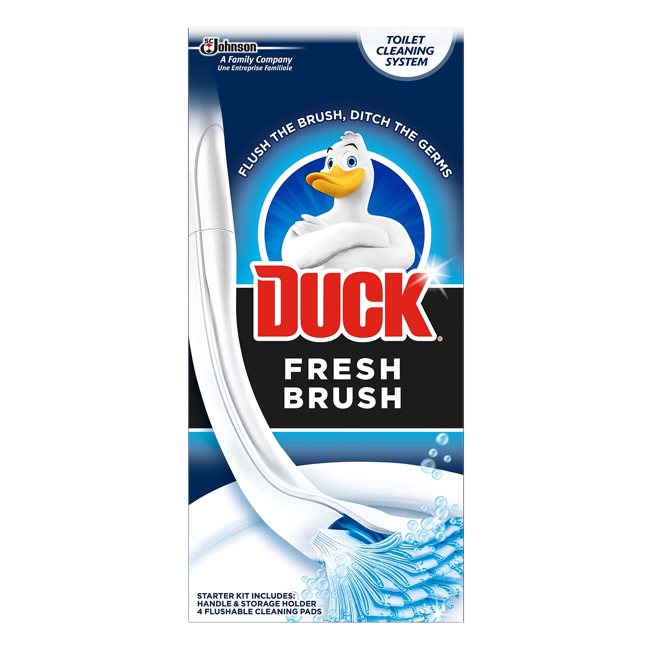 DUCK Toilet Fresh Brush Starter Kit with 1 Handle and 4 Flushable Cleansing Pads