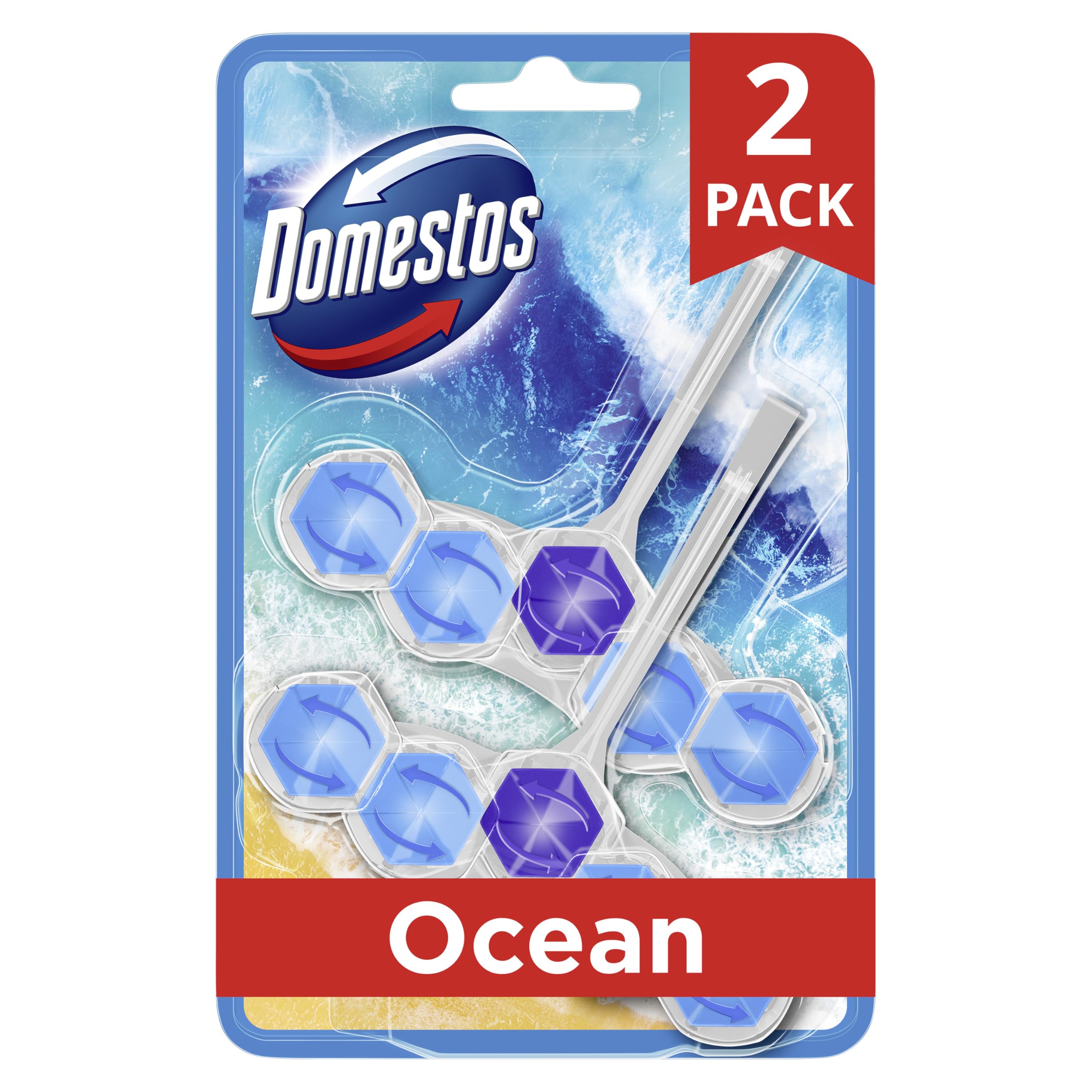 Domestos Power 5 Ocean Toilet Rim Blocks - 2 Count (50g Each) | Limescale Prevention & Rich Foam
