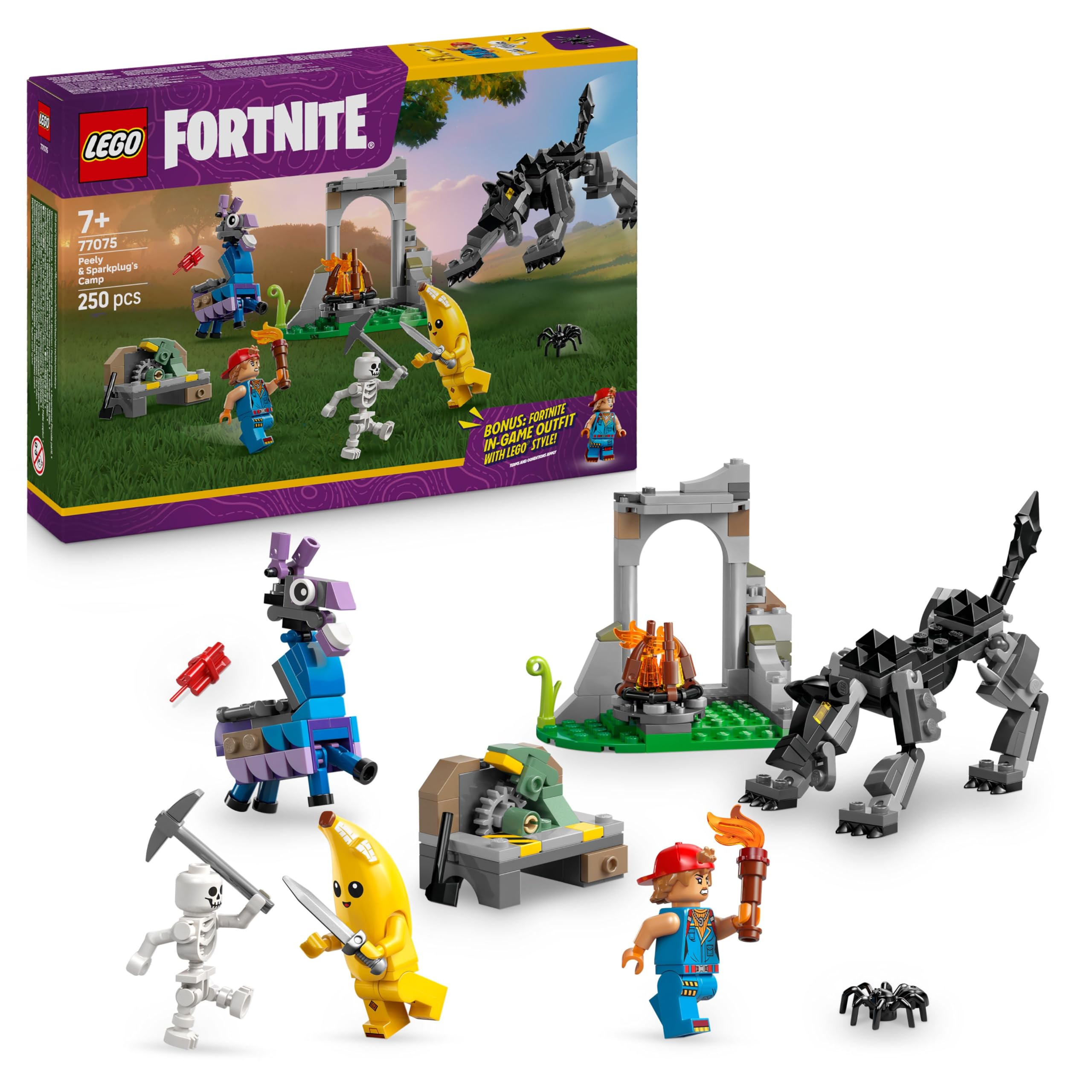 LEGO Fortnite Peely & Sparkplug’s Camp Playset - 250-Piece Building Set for Ages 7+
