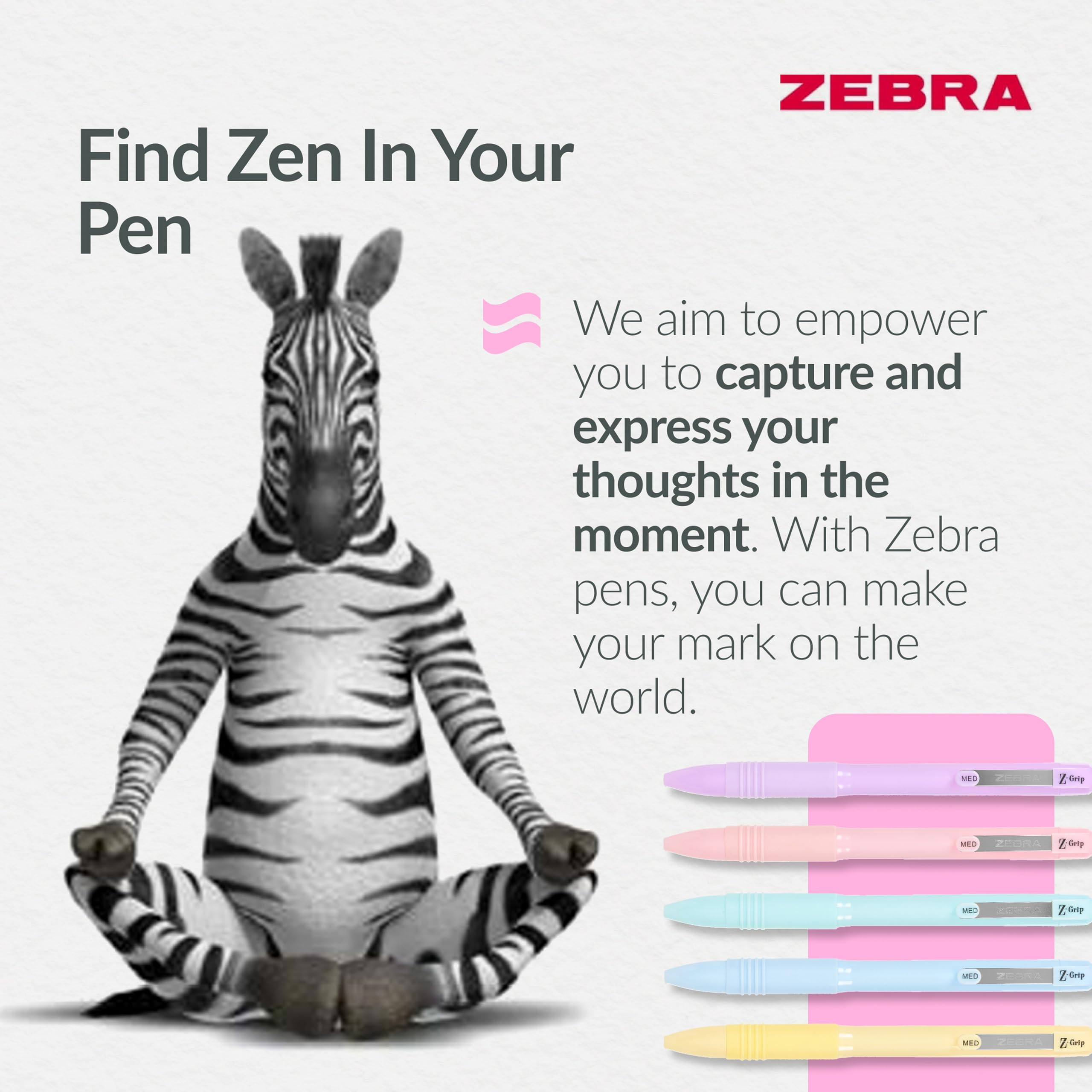 Zebra Pen Z-GRIP Smooth Ballpoint Pens Black Ink 5pk - Pastel Barrel 1mm Me 3