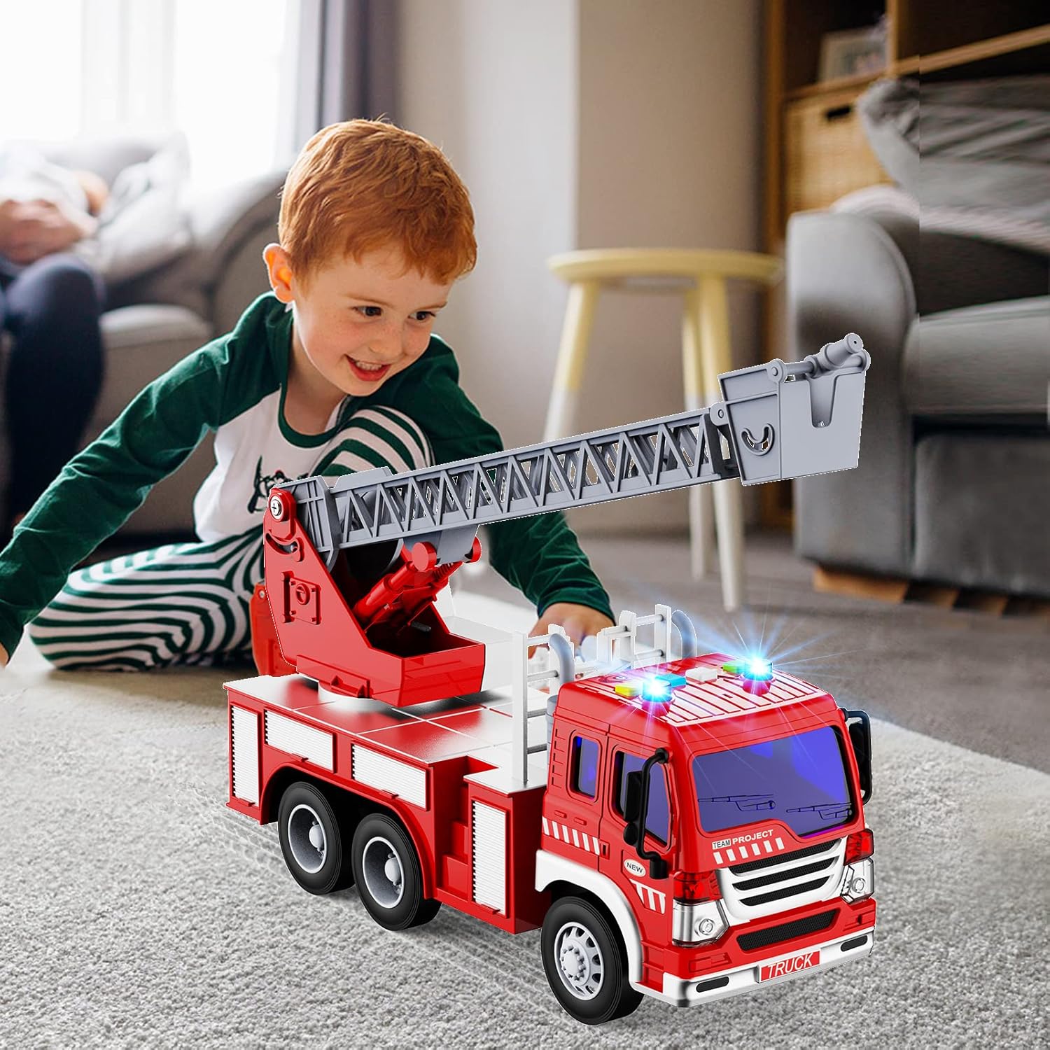 GizmoVine Fire Engine Toy - 1:16 Scale Light-Up & Sound Fire Truck for Toddlers 2-5 Years 7