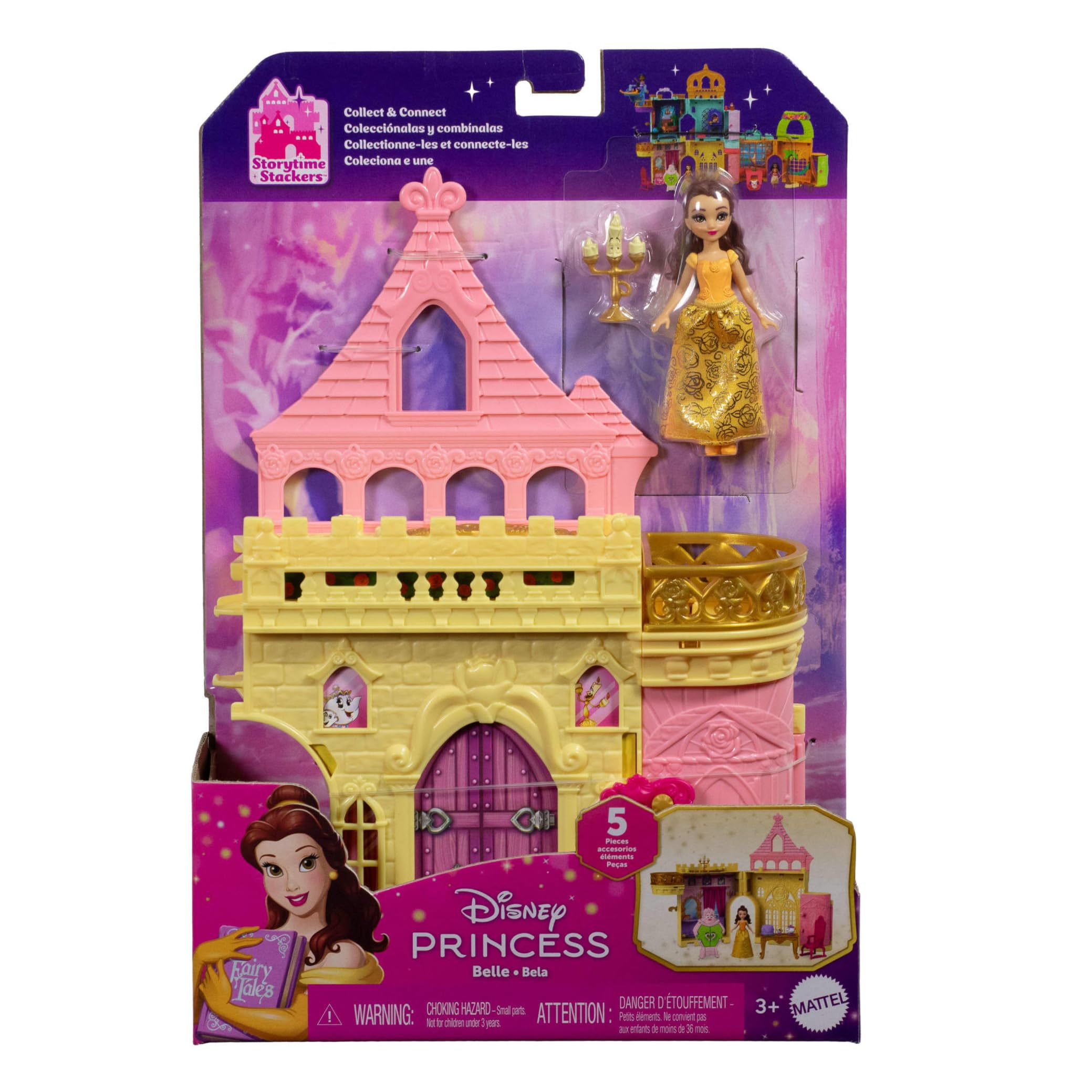 Mattel Disney Princess Storytime Stackers Belle's Castle Playset - 15-Piece Stackable Doll House for Kids 3 Years & Up 7