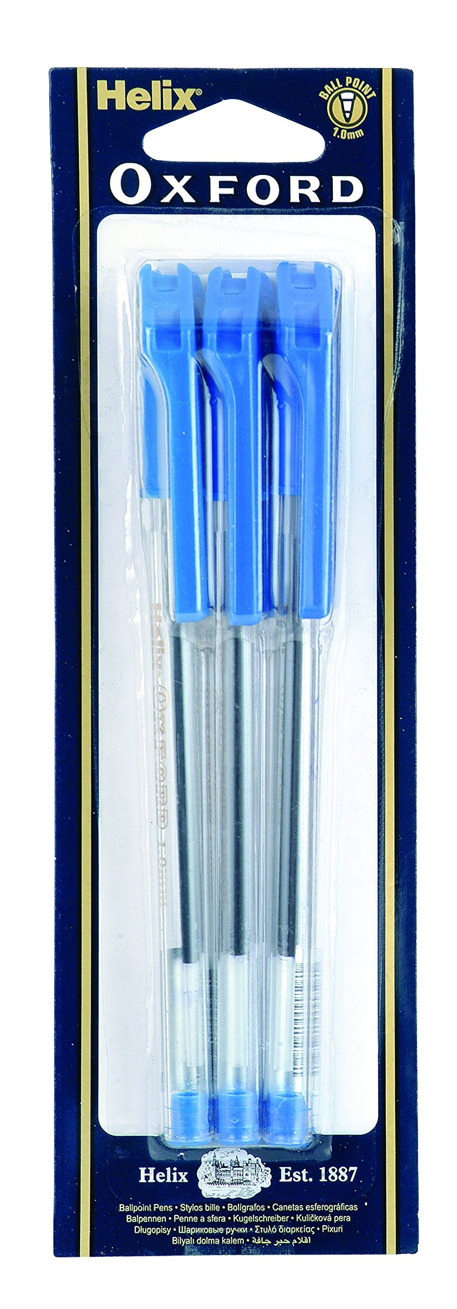 Helix Oxford Ballpoint Pens - Medium 1.0mm Point, Blue Ink | Pack of 6 1