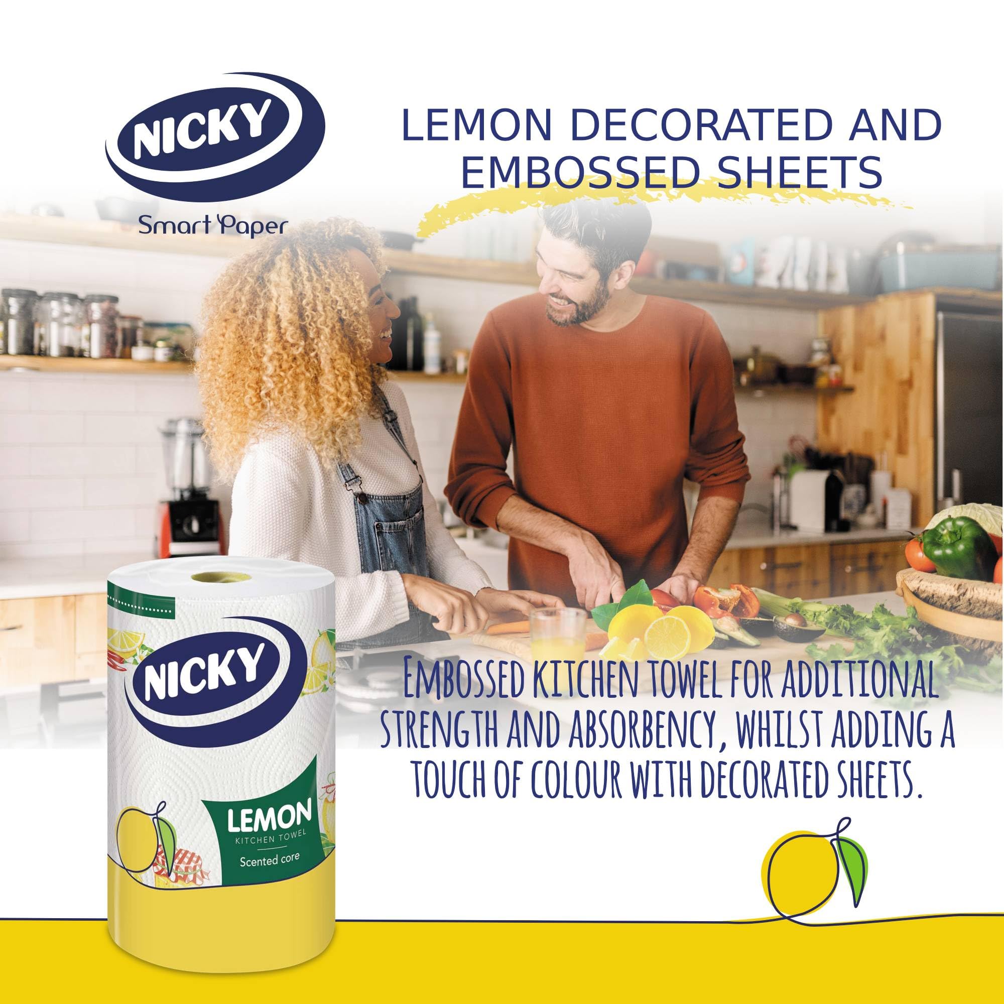 Nicky Lemon Kitchen Towel - Pack of 6 Rolls, 150 2-Ply Sheets per Roll, Scented, Embossed, FSC-Certified 4