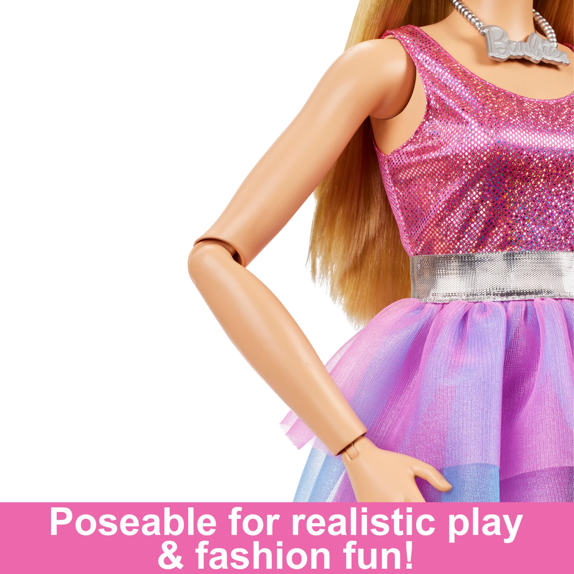 Barbie - Large 28-Inch Blonde Doll with Shimmery Pink Dress and Accessories 8