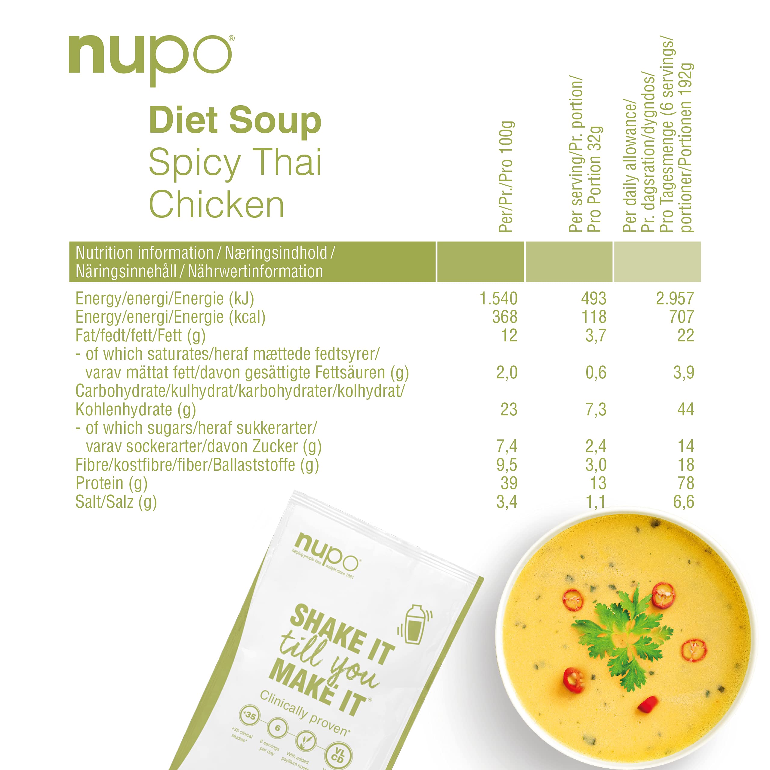 NUPO Diät-Mahlzeitenersatz, glutenfrei, würzige Thai-Hühnersuppe (12 Portionen) 4