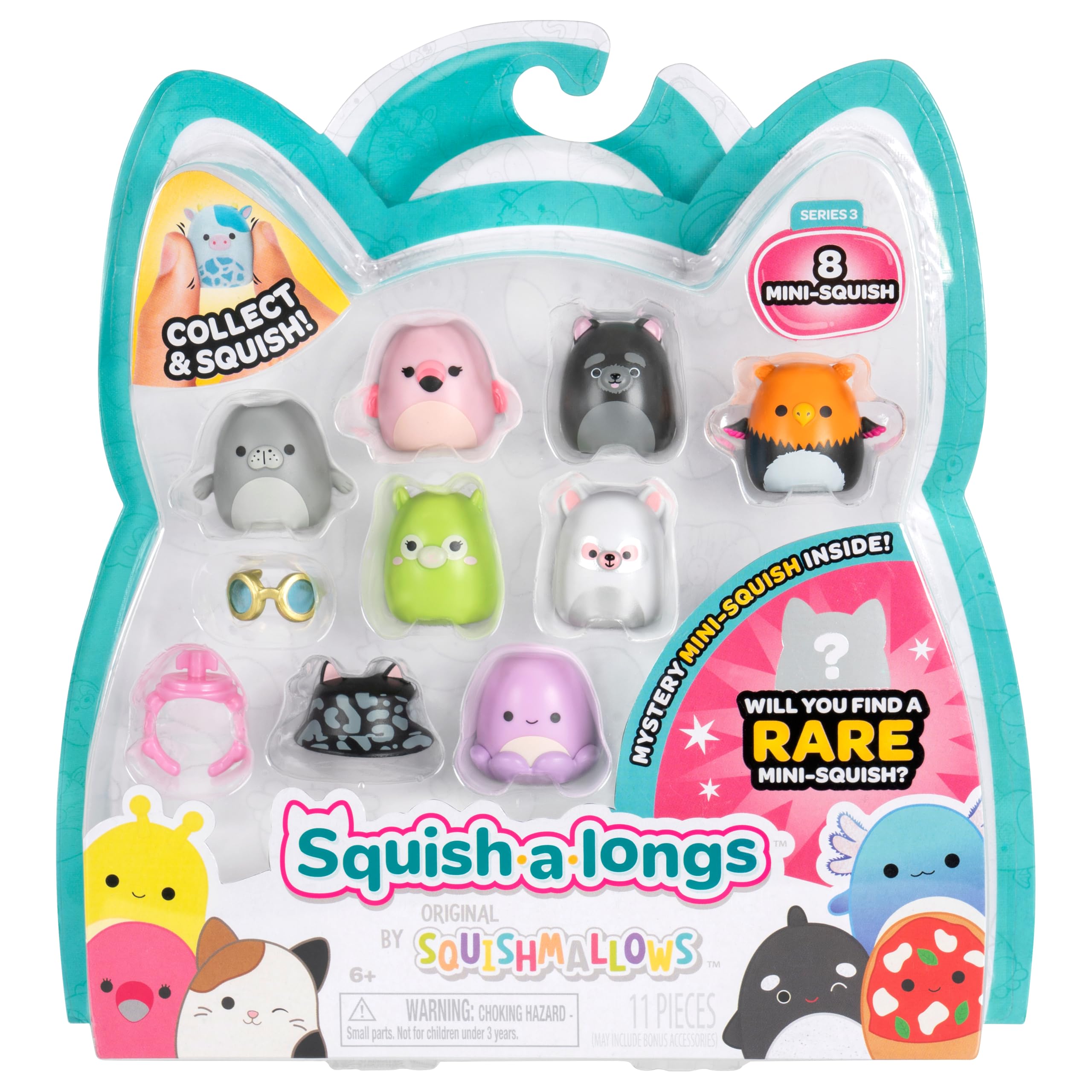 Squish-a-longs Mini-Squish 8-Pack - Wave 3 Style 3 with Pink Flamingo & Griffin