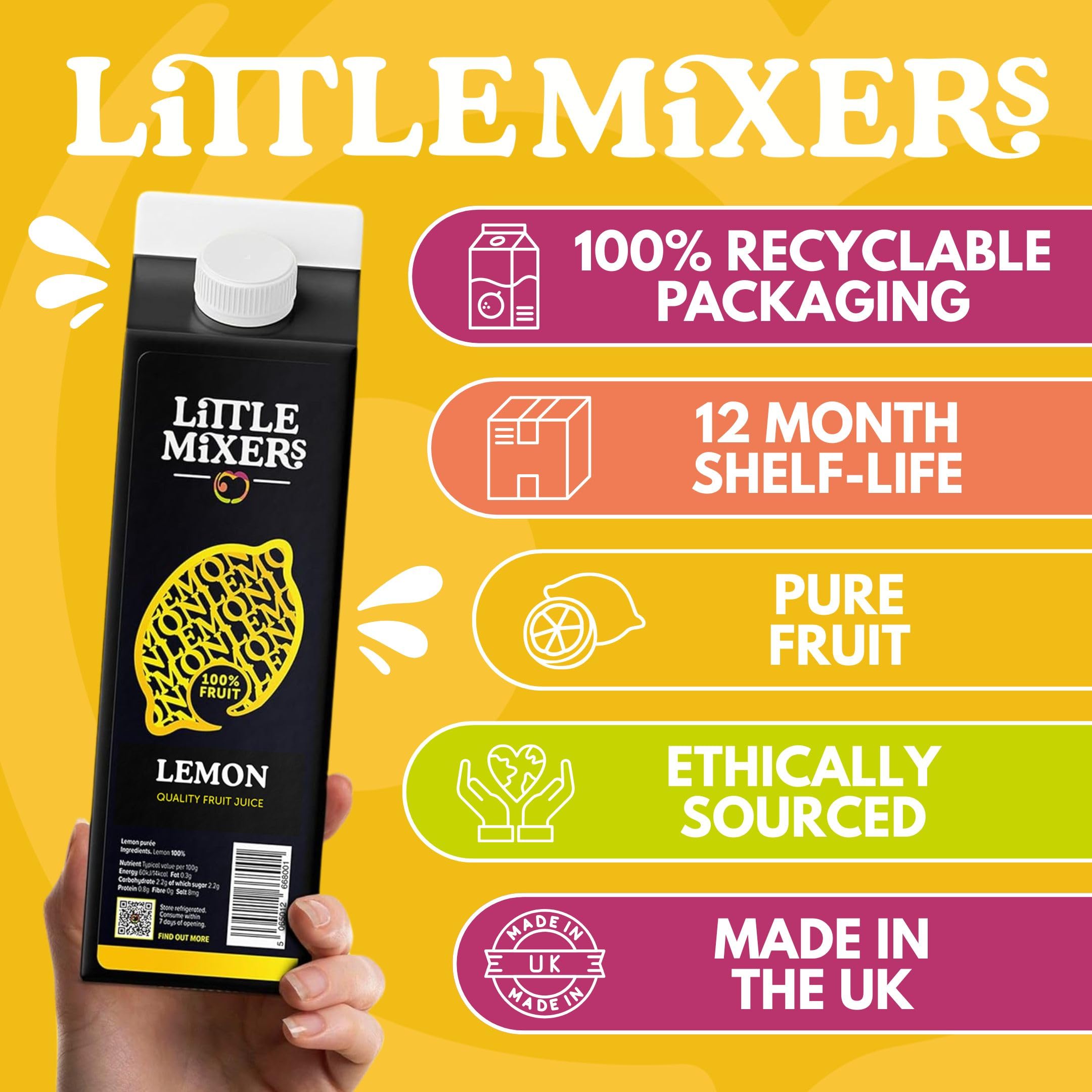 LITTLE MIXERS Quality 100% Pure Lemon Juice for Cocktails & Desserts | 1 Litre Carton 5