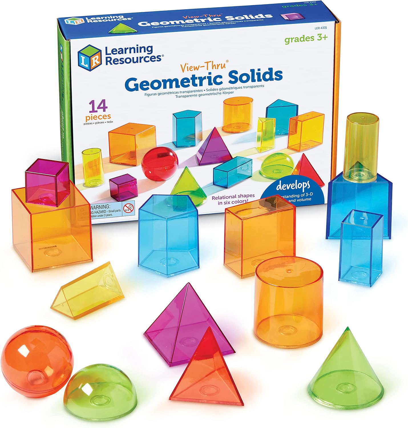 Learning Resources View-Thru Geometric Shapes - Transparent 3D Educational Set for Kids 8-12