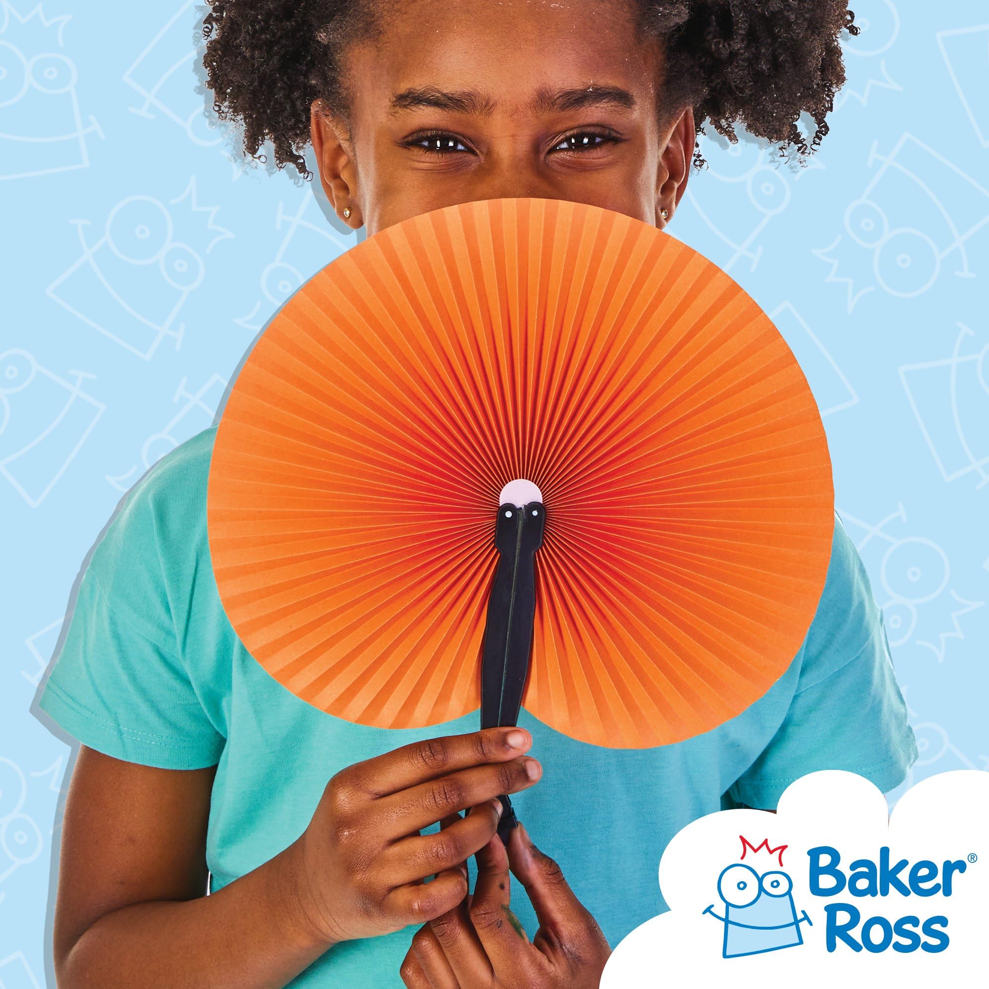 Baker Ross Bright Colours Hand Fans - Pack of 12, Lightweight Paper for Parties & Crafts | Age 3+ 4
