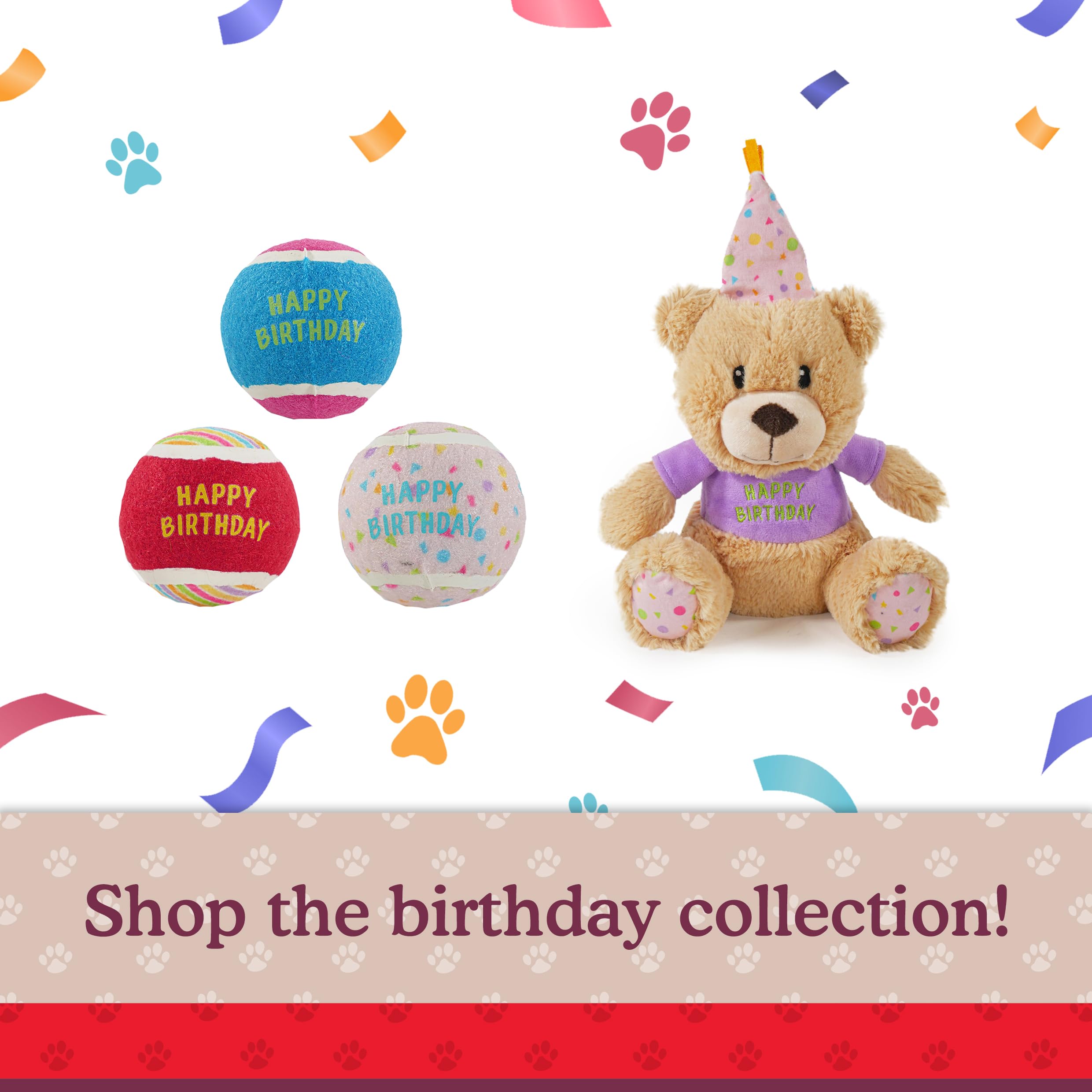 Rosewood Bonnie Birthday Bear Dog Toy - Plush Squeaky Toy for All Dogs | Multi-Coloured 4