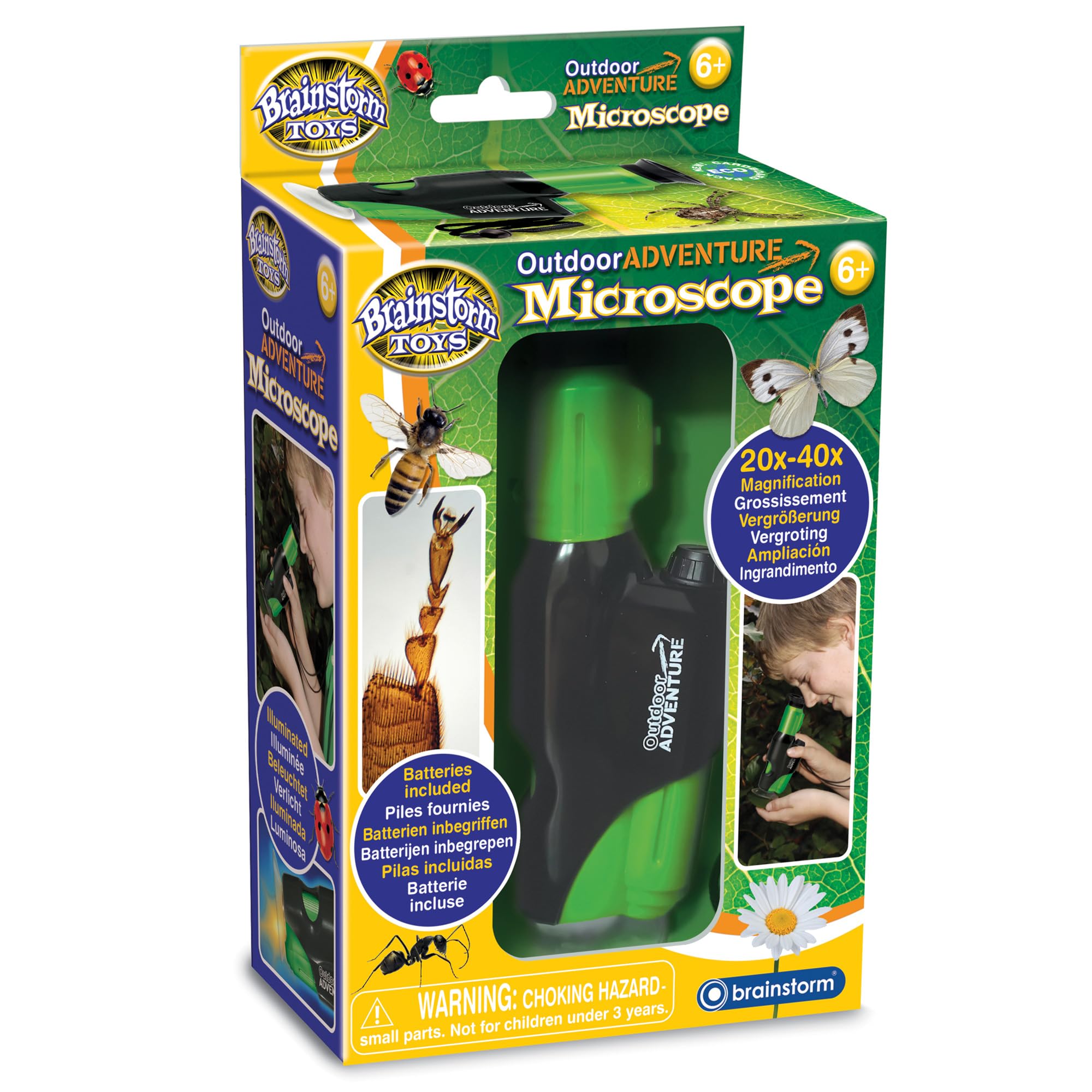 Outdoor Adventure Microscope - 20x to 40x Magnification with LED Light for Kids 6+