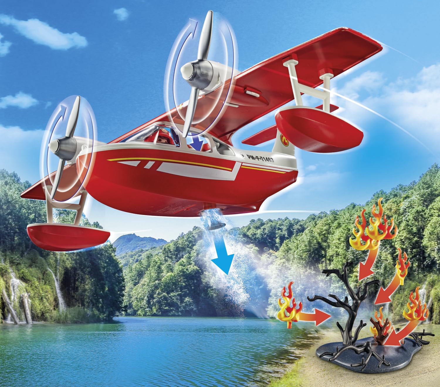 Playmobil 71463 Firefighting Seaplane Playset - Action Hero Rescue Mission with Extinguishing Function, Ages 4+