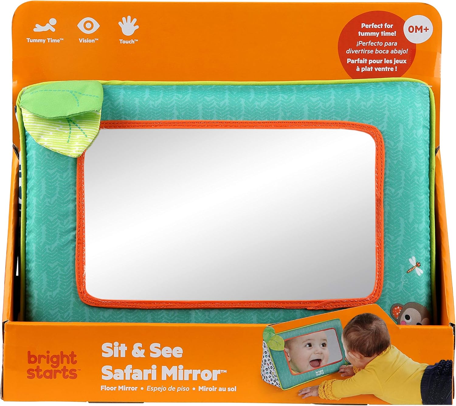 Bright Starts Sit and See Safari Floor Mirror - Crinkly Fabric & Foldable Design for Tummy Time