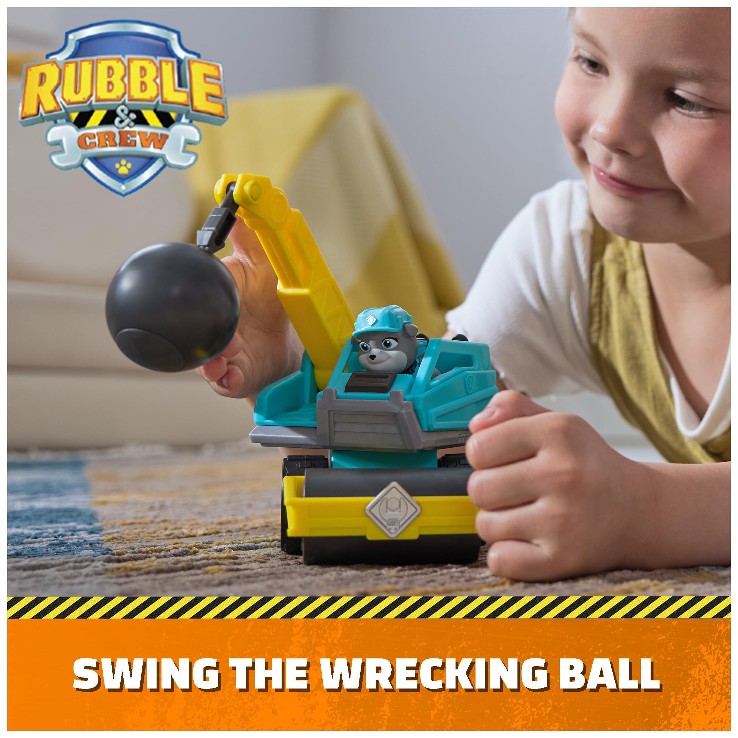 Rubble & Crew Motor's Wrecking Ball Toy Truck with Action Figure - Construction Vehicle for Kids 3+ 7