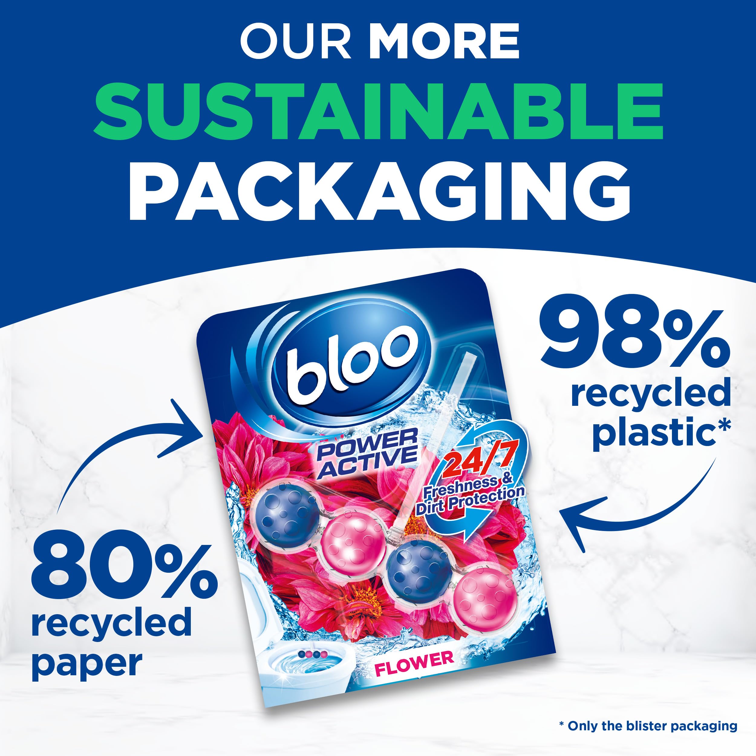 Bloo Power Aktiv Toilettenstein – Duft nach frischen Blumen mit Anti-Kalk, 3er-Pack 3