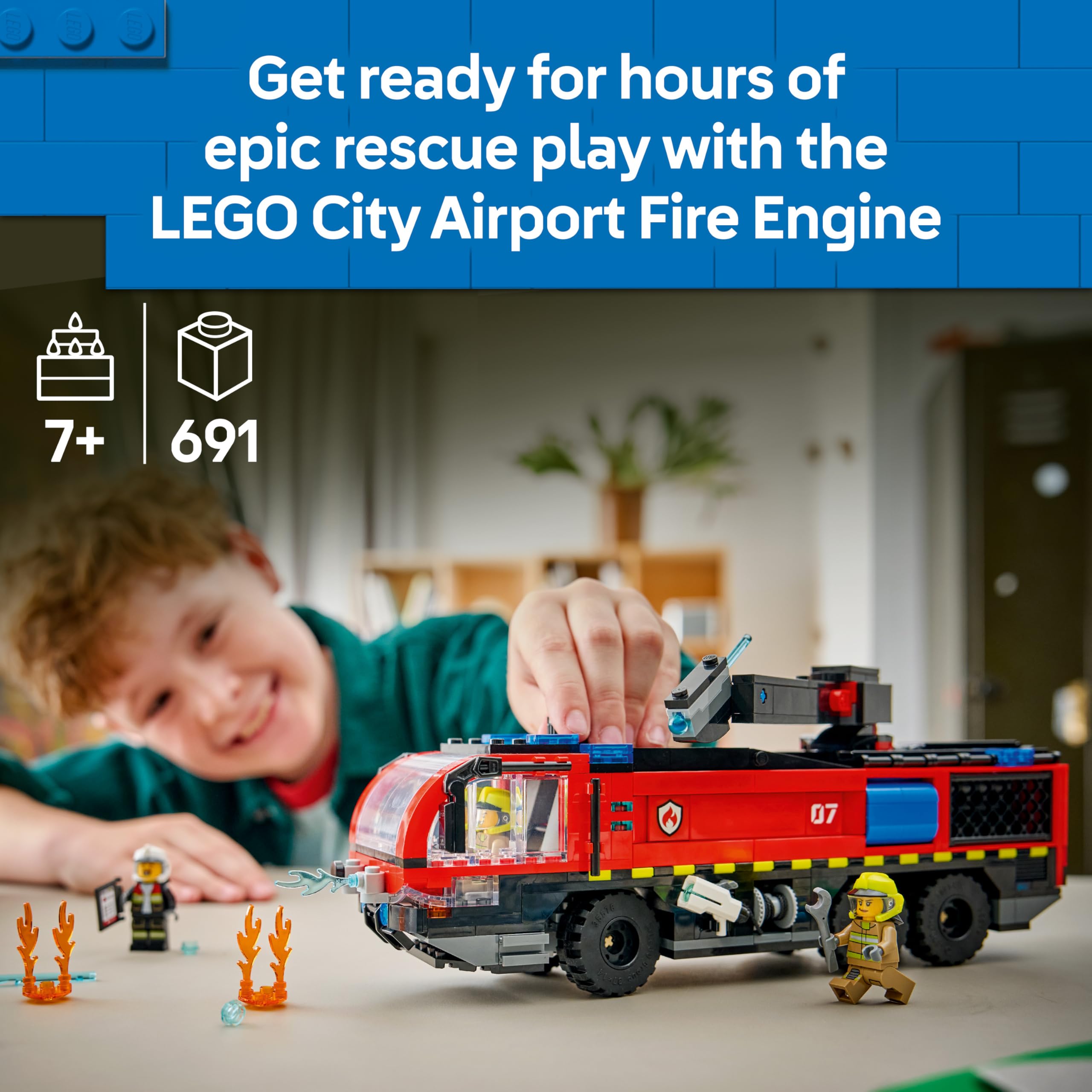 LEGO City Airport Fire Engine Truck Toy 60499 | Ages 7+ | 4 Firefighter Minifigures