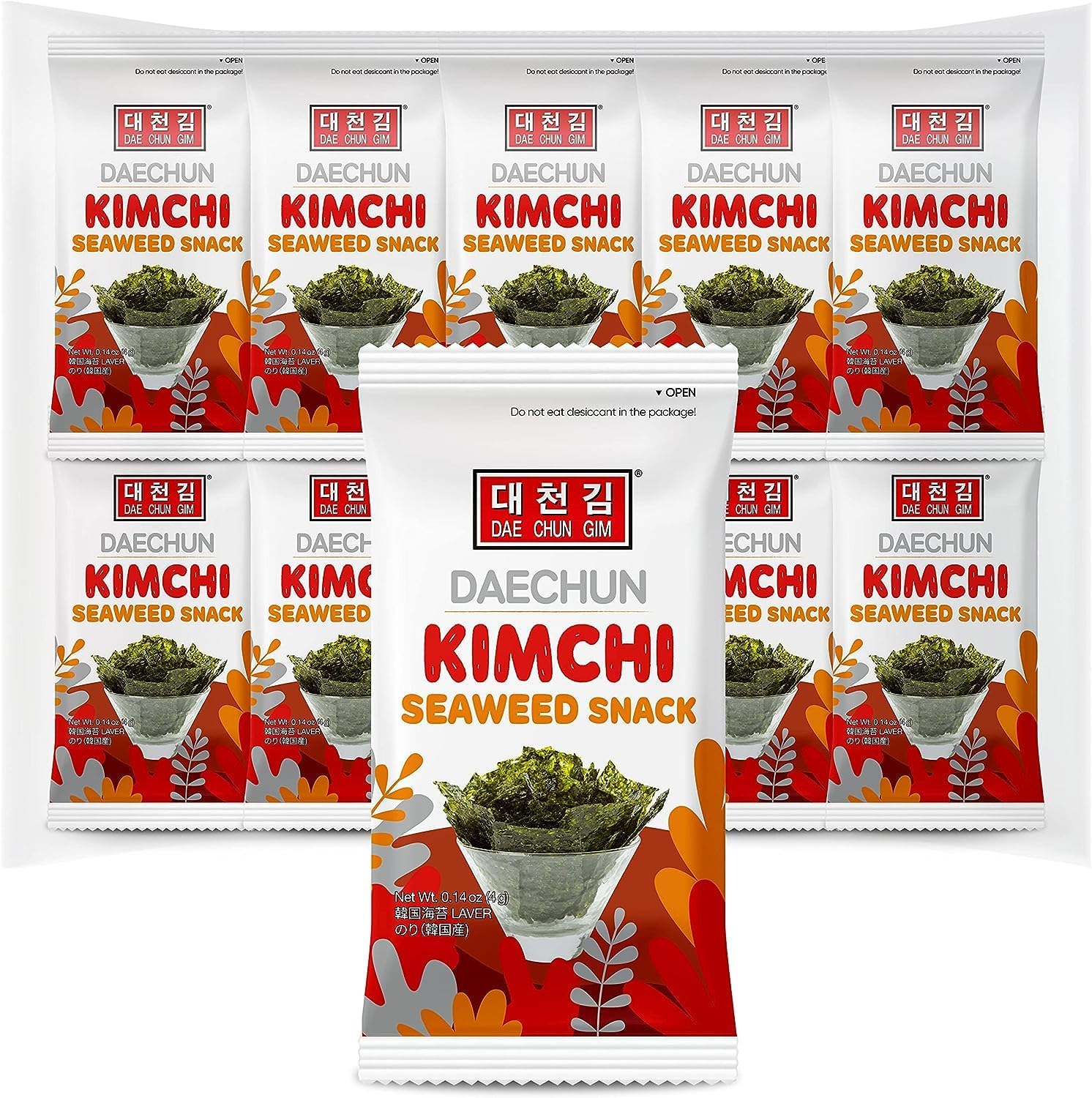 Daechun Kimchi Seaweed Snacks, Choi's 1, 20 Pack, Vegan, Keto, Gluten-Free