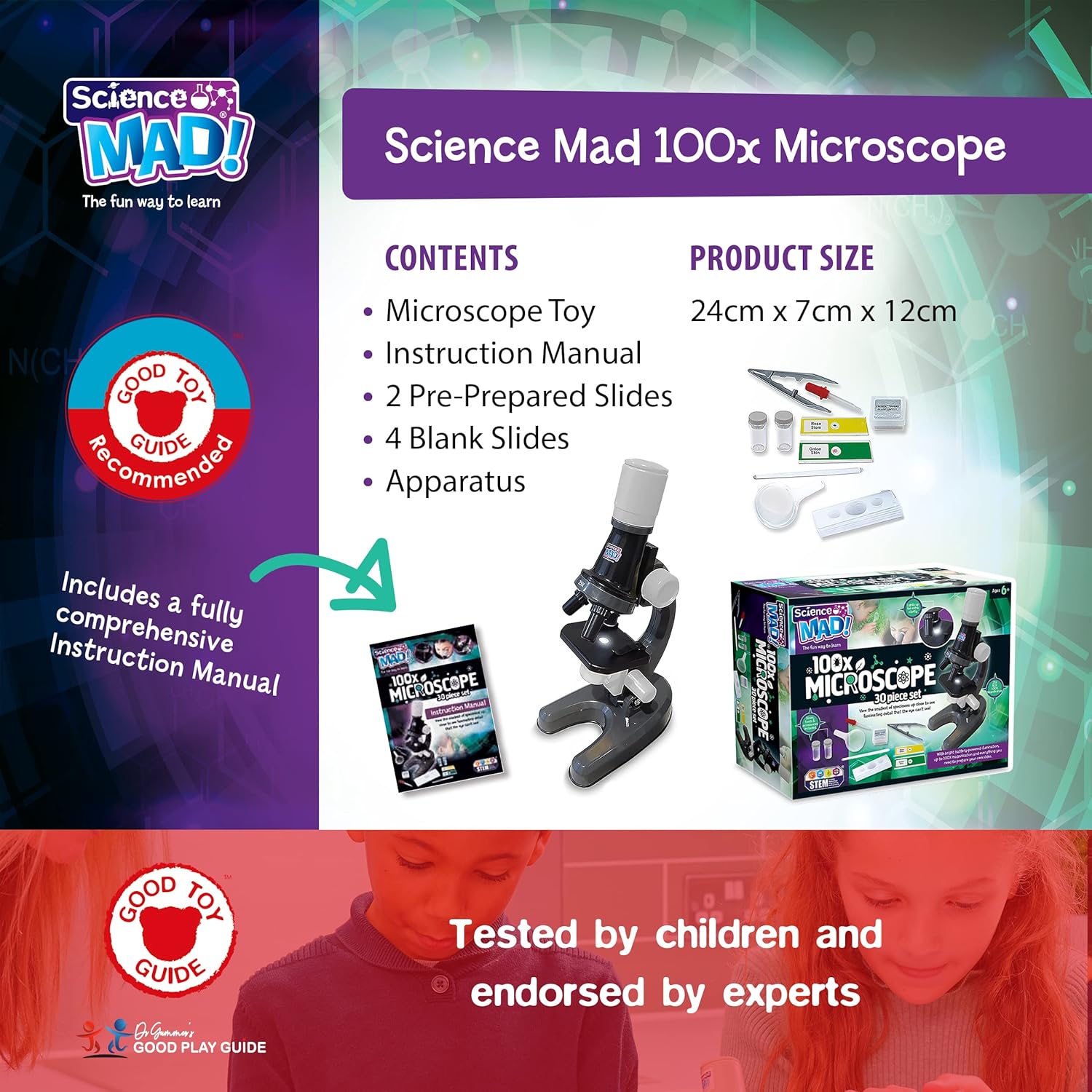 Science Mad SM45 Rose 100x Microscope - Educational STEM Toy for Kids 6+ 8