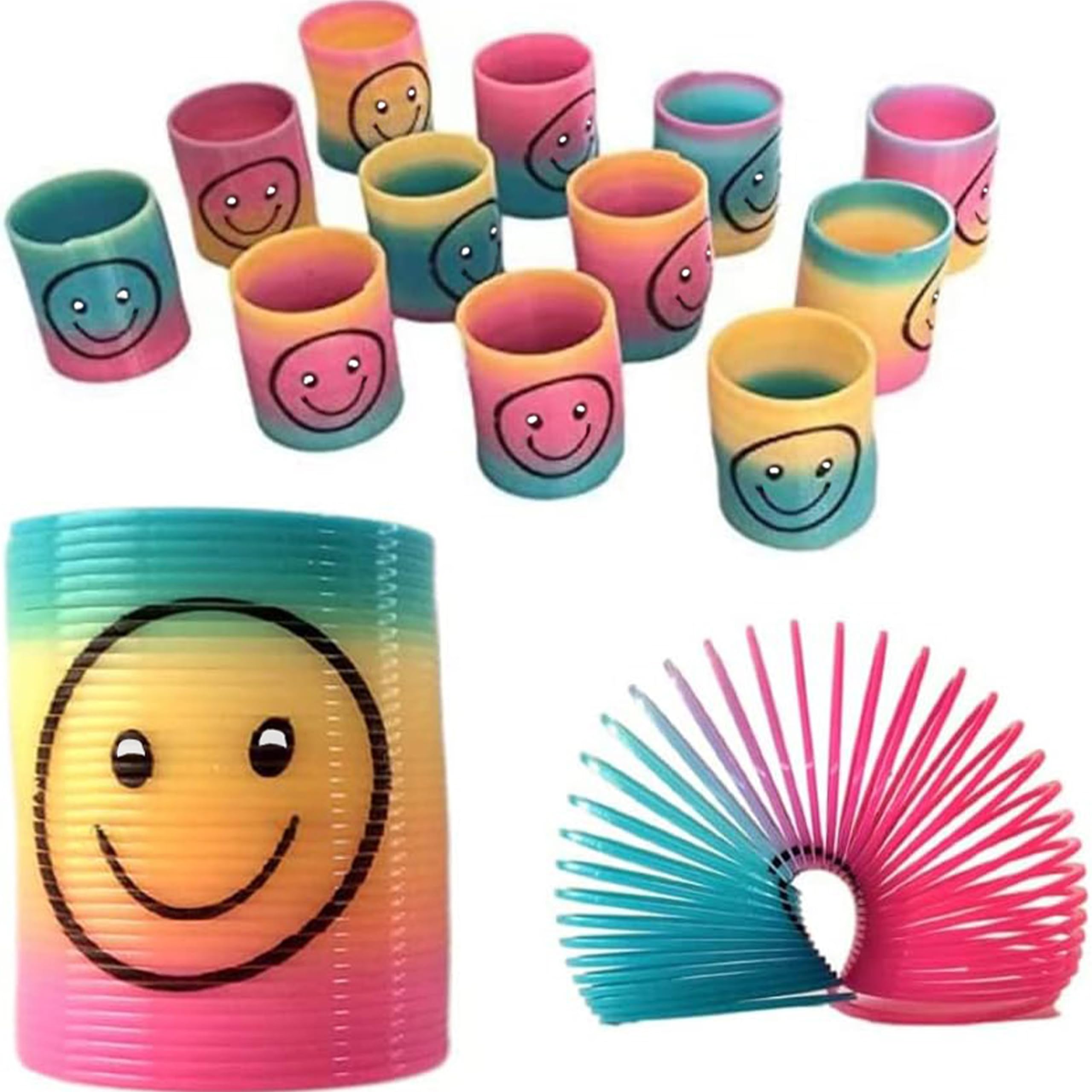 SHATCHI 24Pcs Rainbow Smile Face Springs - Stretches Up To 1 Meter | Plastic Wind-Up Toy