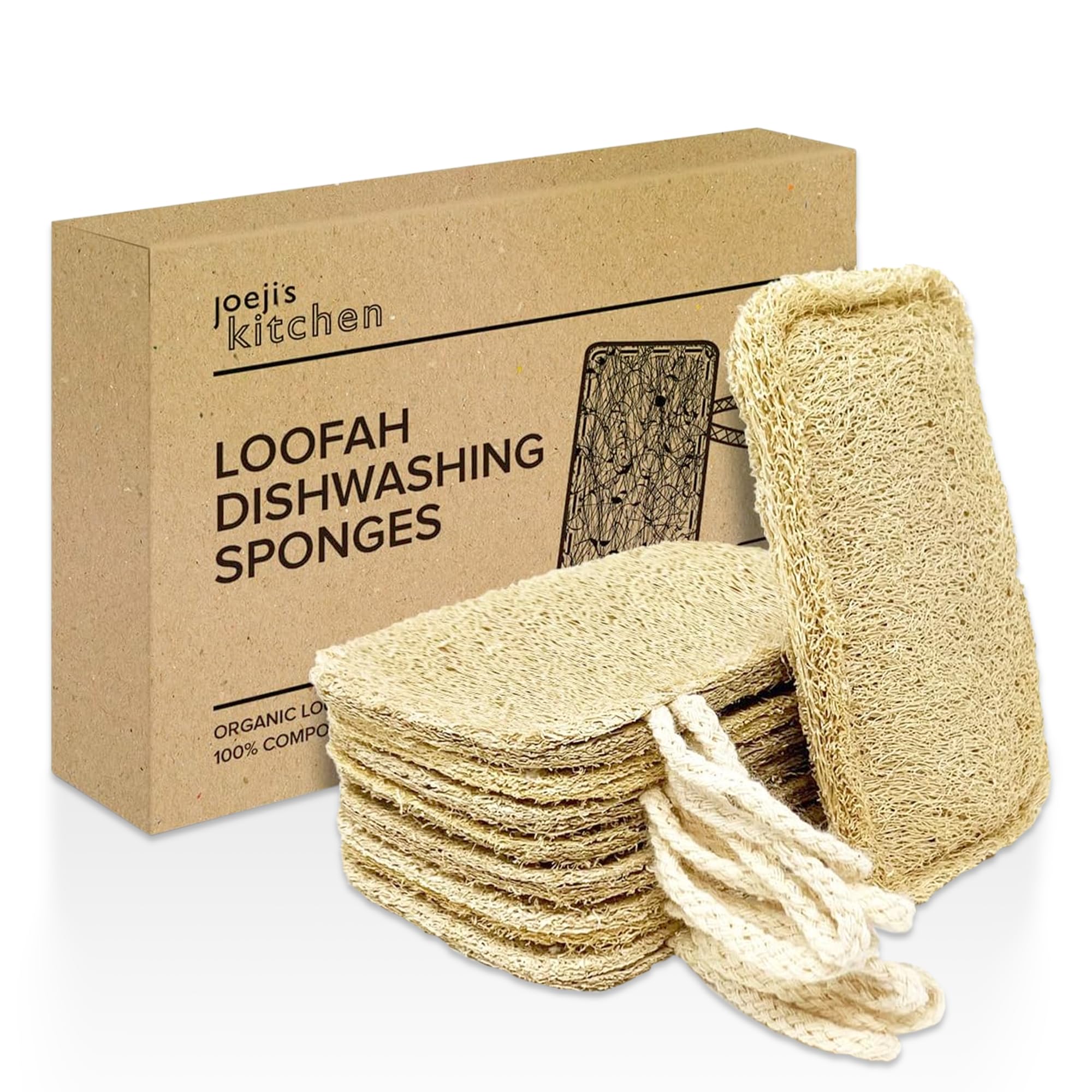 Joeji's Kitchen Natural Loofah Dish Sponges - Pack of 8 | Compostable | Non-Scratch