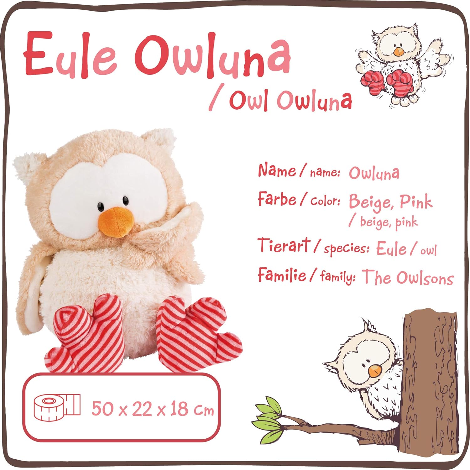 NICI Owluna Cuddly Toy with Turnable Head - 50cm Plush Owl Stuffed Animal 3