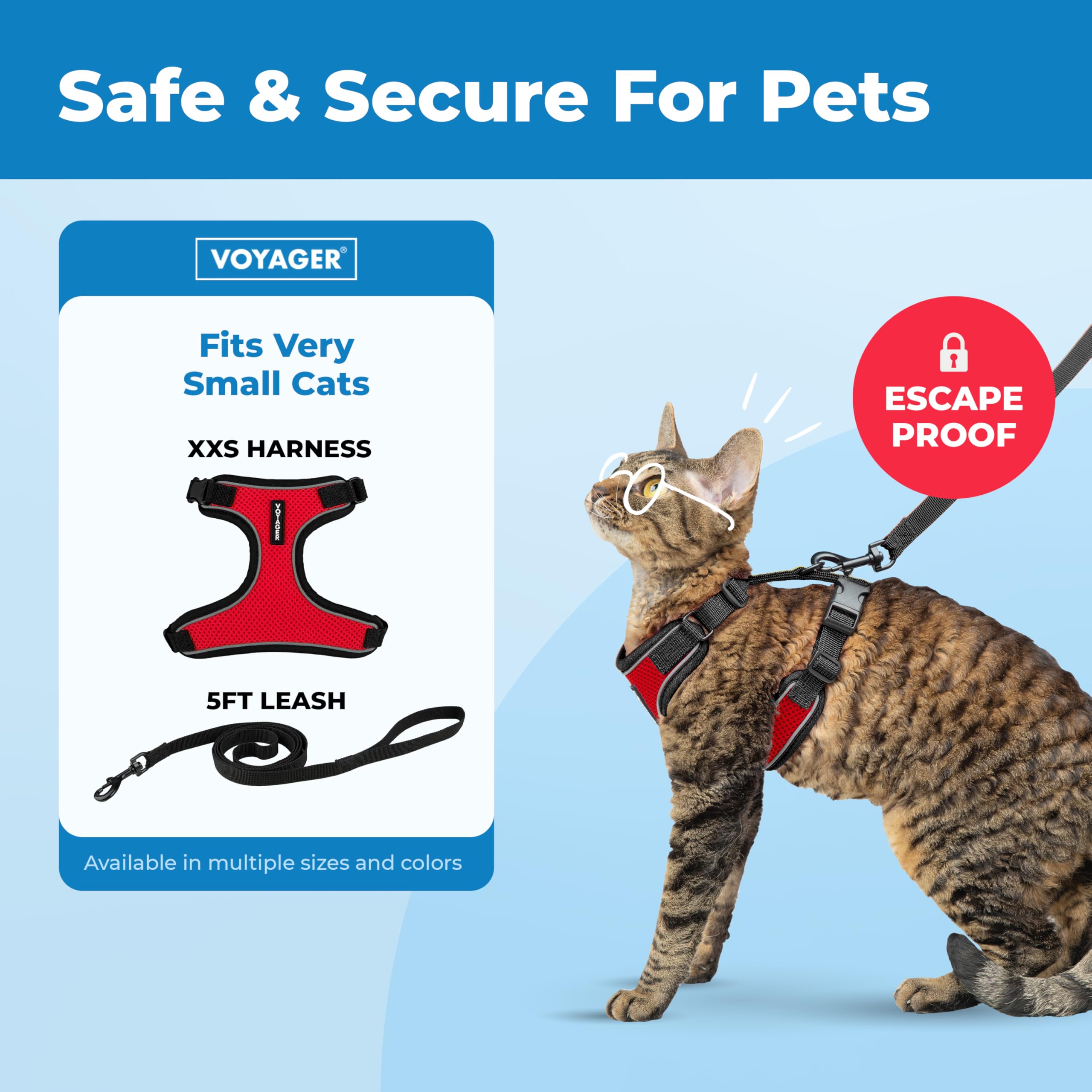 Best Pet Supplies Voyager Escape Proof Cat Harness and Leash Set - Reflective Stitching, All-Weather Air Mesh | XXS Size | Black Trim-Red