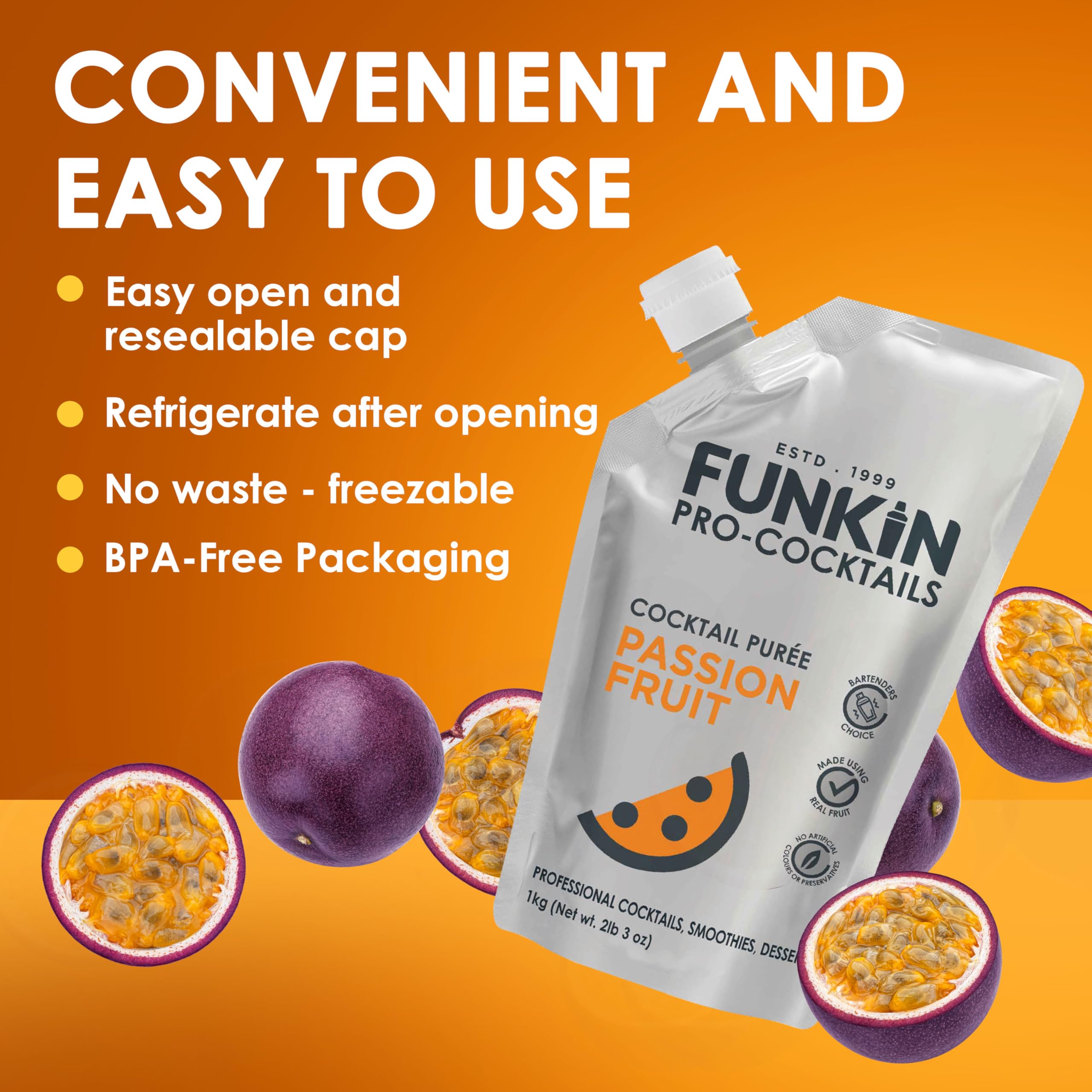 Funkin Passion Fruit Puree Cocktail Mixer 1kg | Made with Real Passionfruit | Natural Ingredients