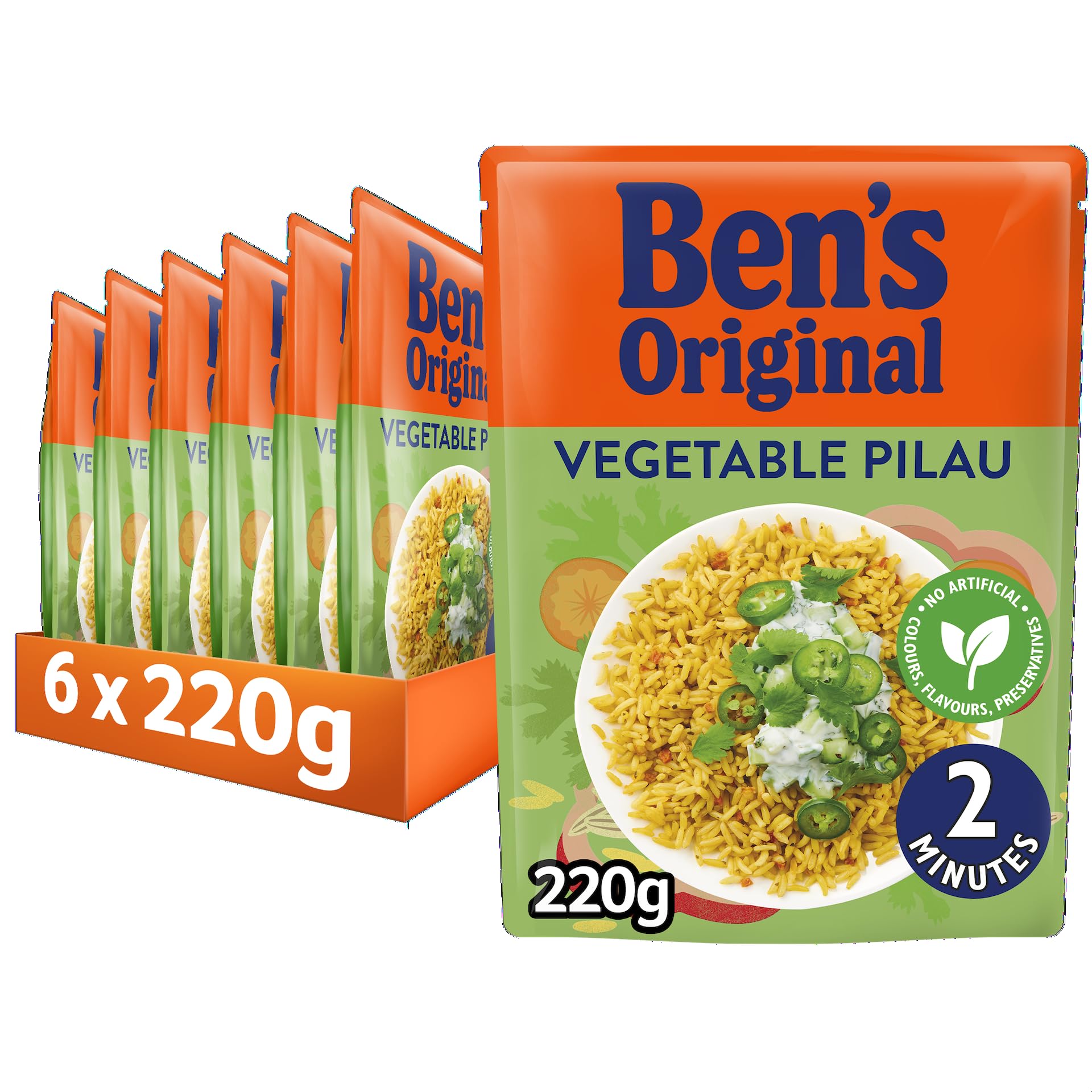Ben's Original Vegetable Pilau Microwave Rice, 6 x 220g Pouches