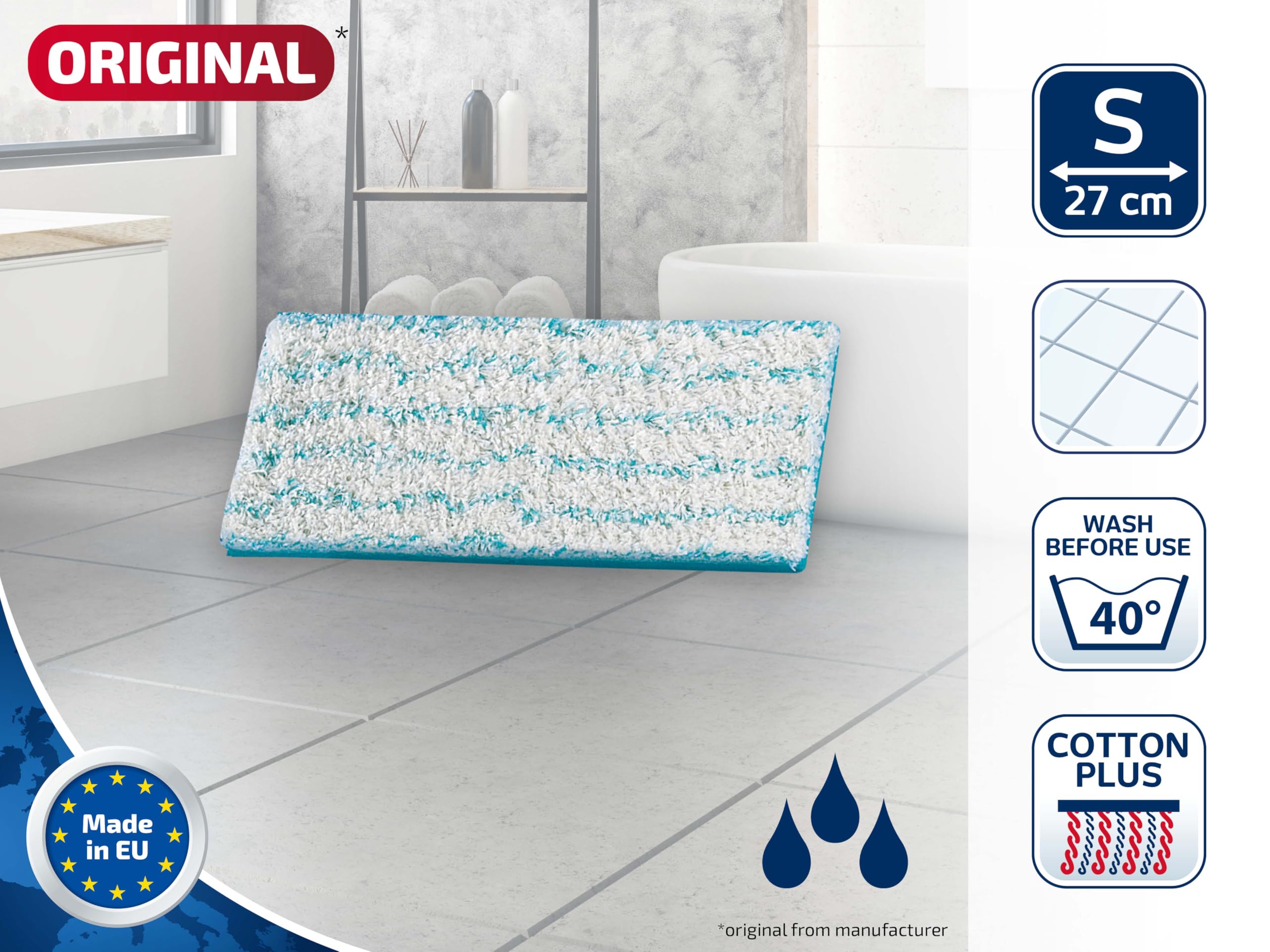 Leifheit Picobello S Mop Replacement Pad - Highly Absorbent Cotton for Stone & Tile Floors | 27 cm Width | Model 56611
