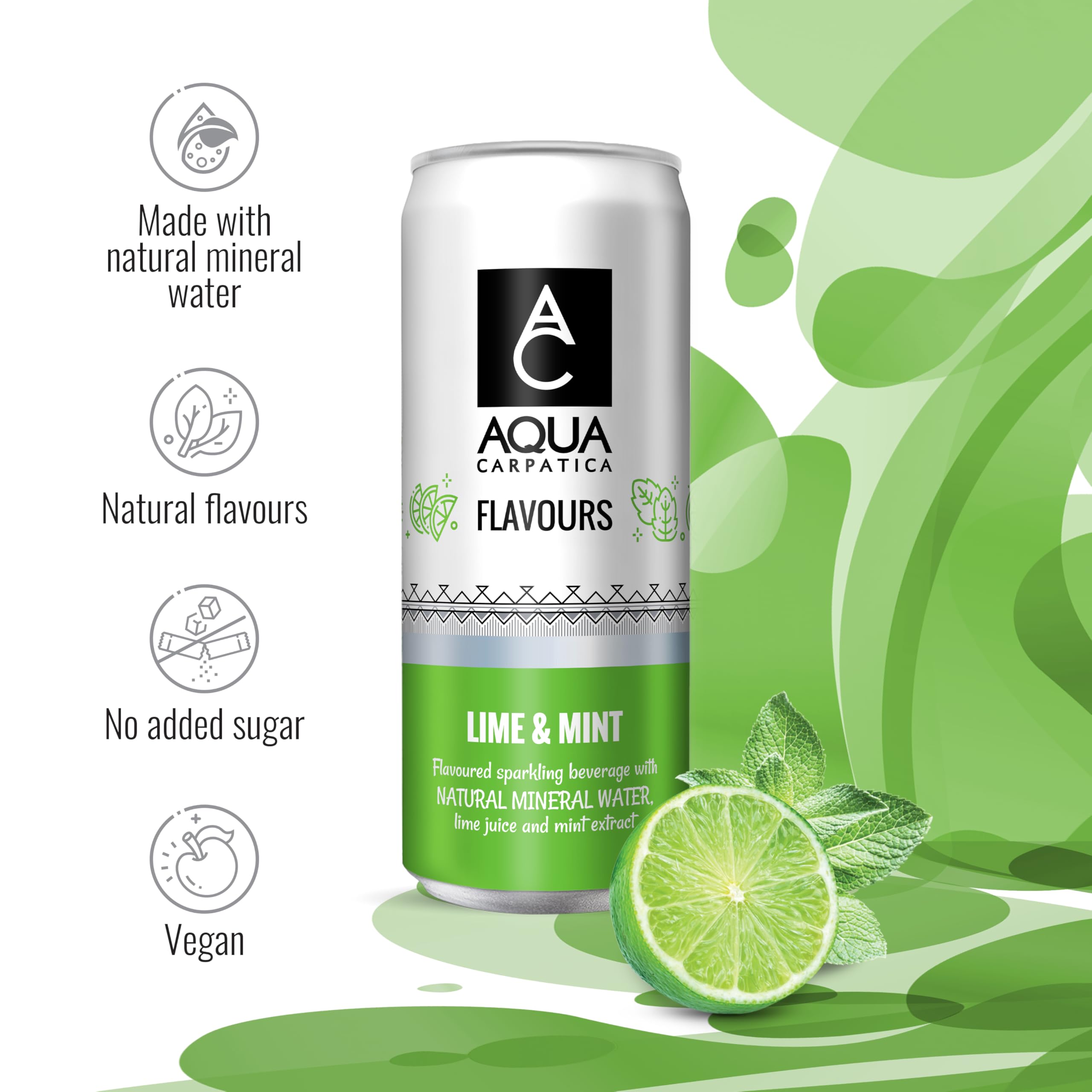 Aqua Carpatica Sparkling Flavours Lime & Mint - Natural Mineral Water, 330ml Pack of 4 4