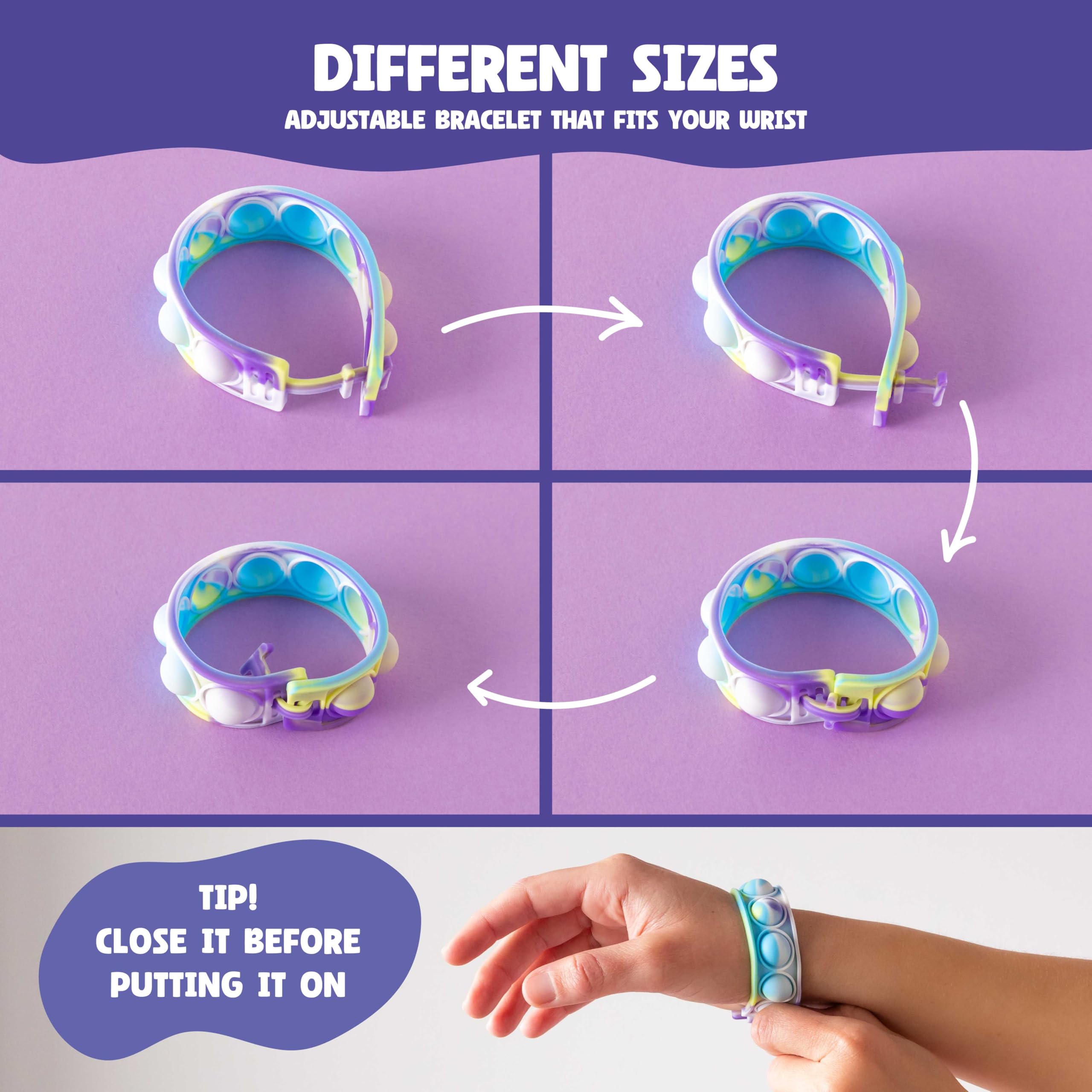 BONNYCO Pop It Bracelet and Keyring Fidget Toys - 30 Pack Matching Sets | 15 Colors | Adjustable 4